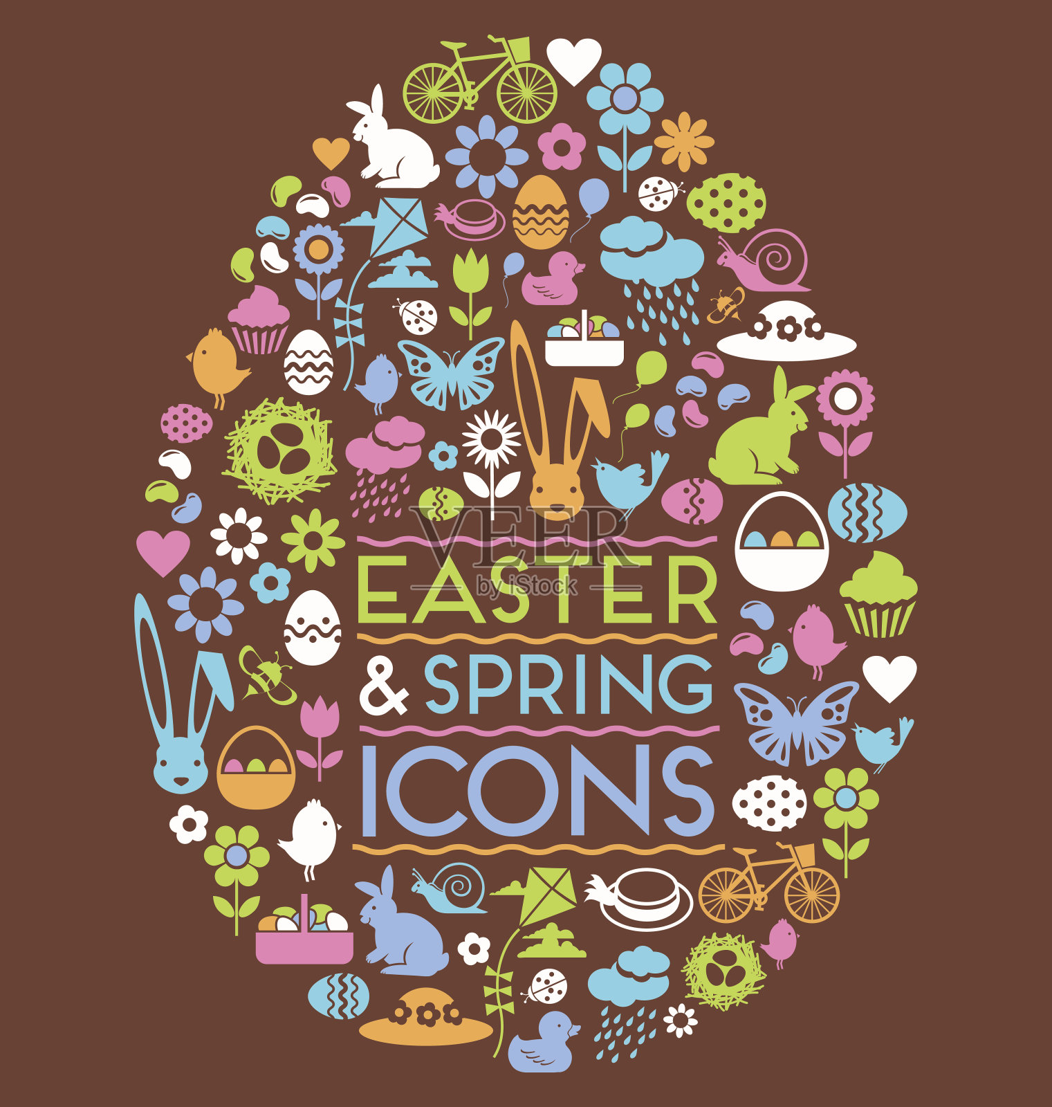 大的一套复活节和春天的图标在复活节蛋形状图标素材
