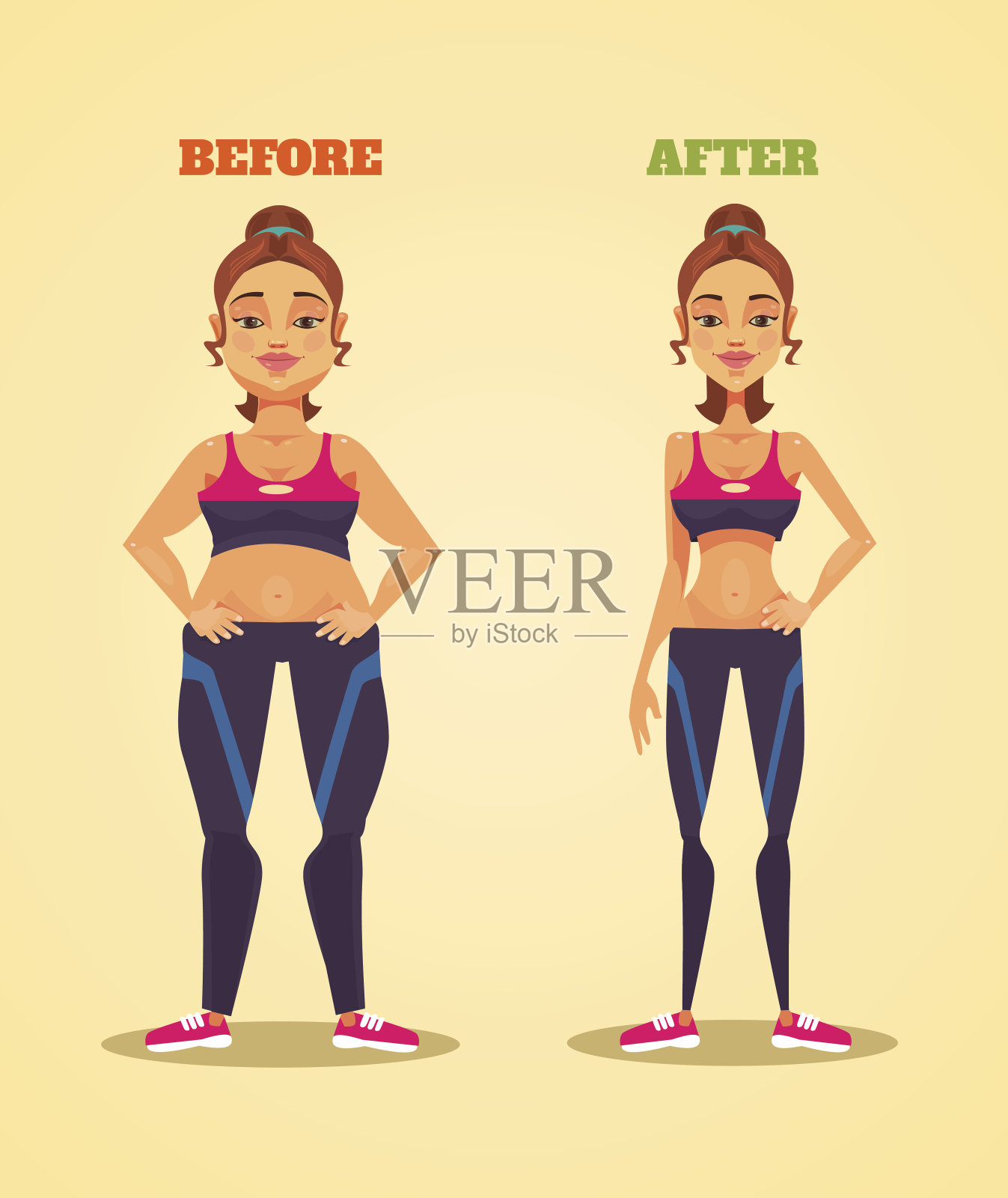 女人在减肥前后的性格插画图片素材