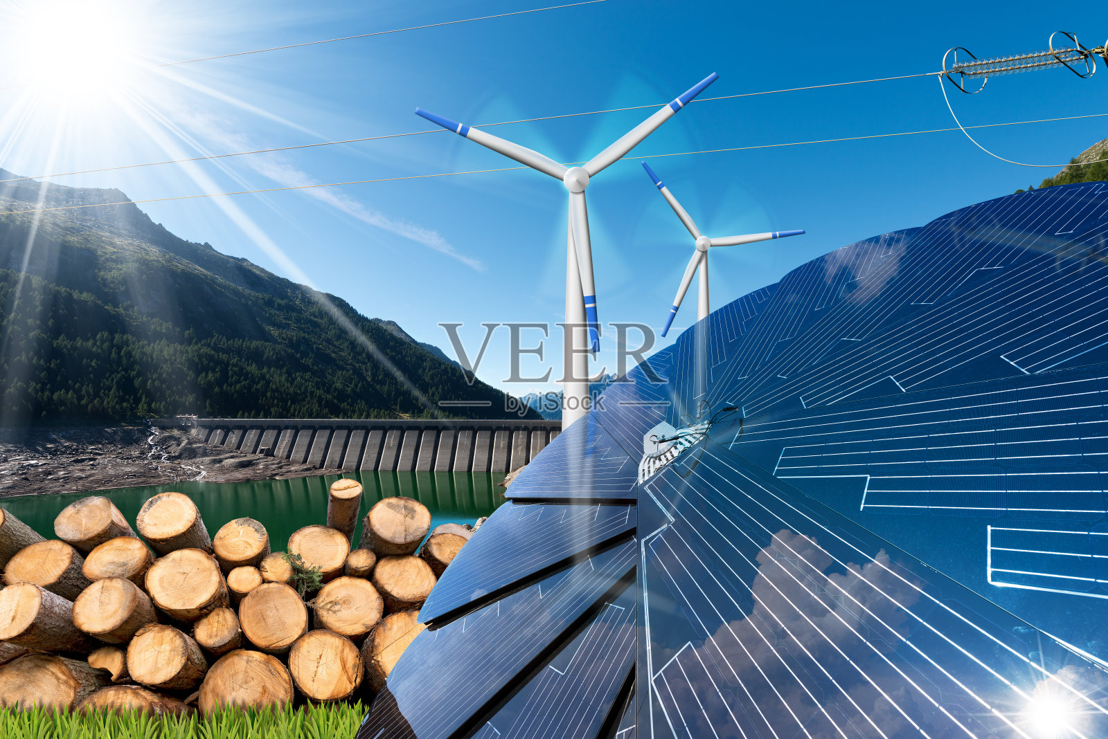 可再生能源-风能、太阳能、生物质、水电照片摄影图片