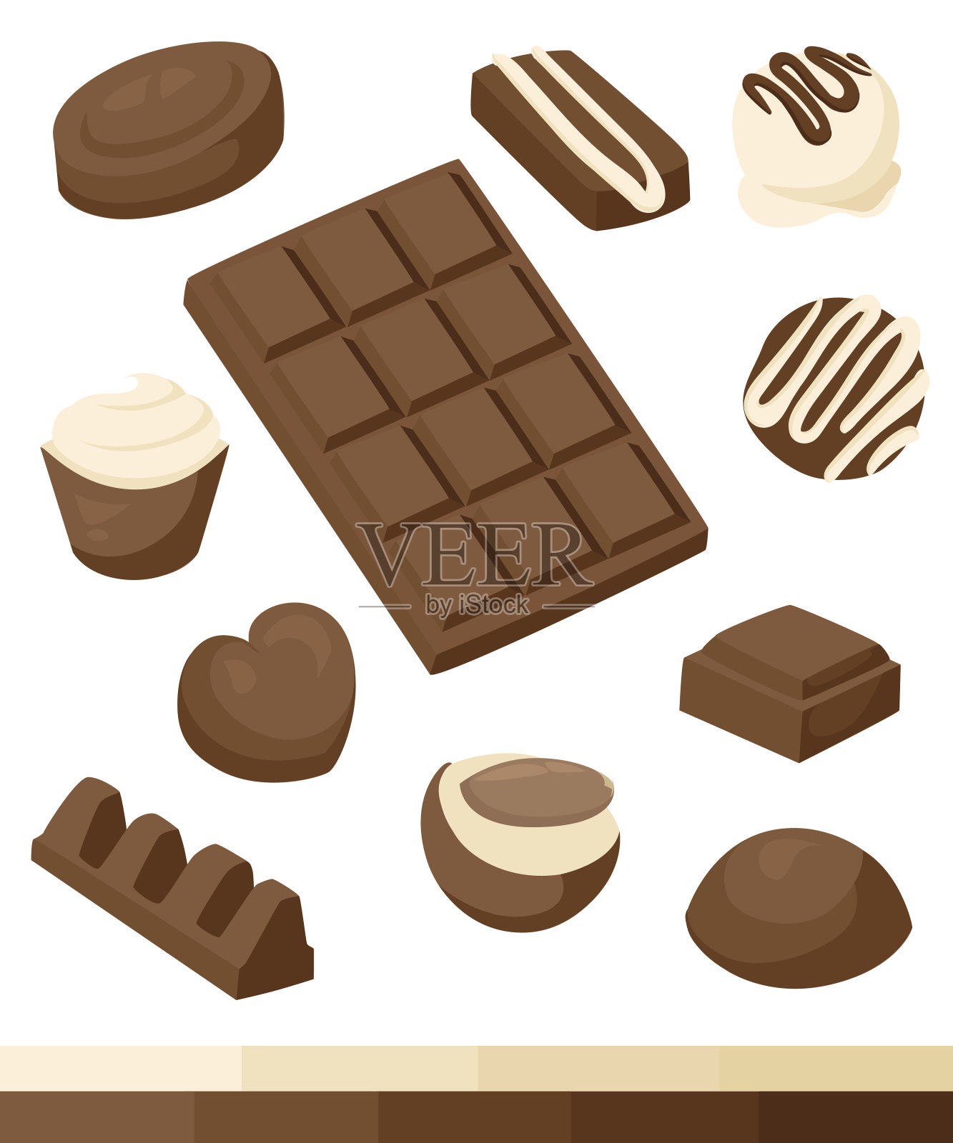 巧克力，矢量图标设置。不同种类的可可产品能源插画图片素材