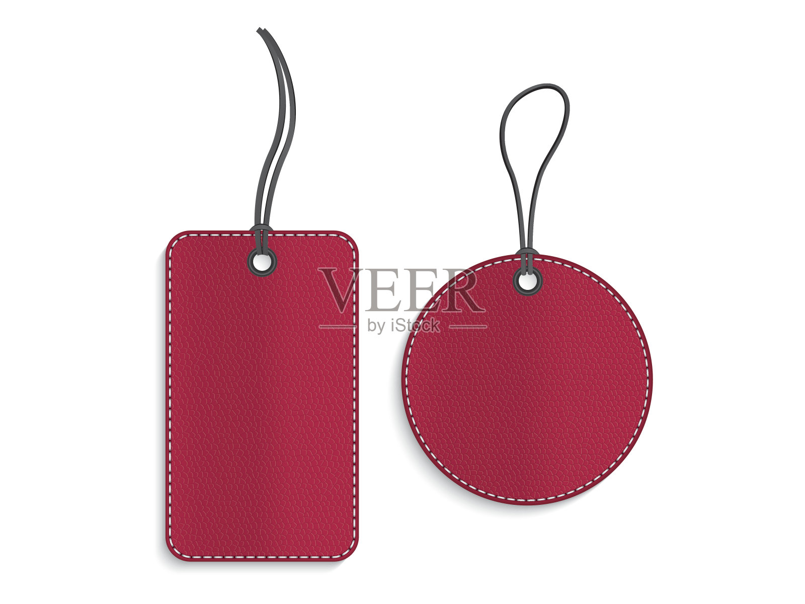 矩形和圆形红色皮革标签上的白色背景设计模板素材
