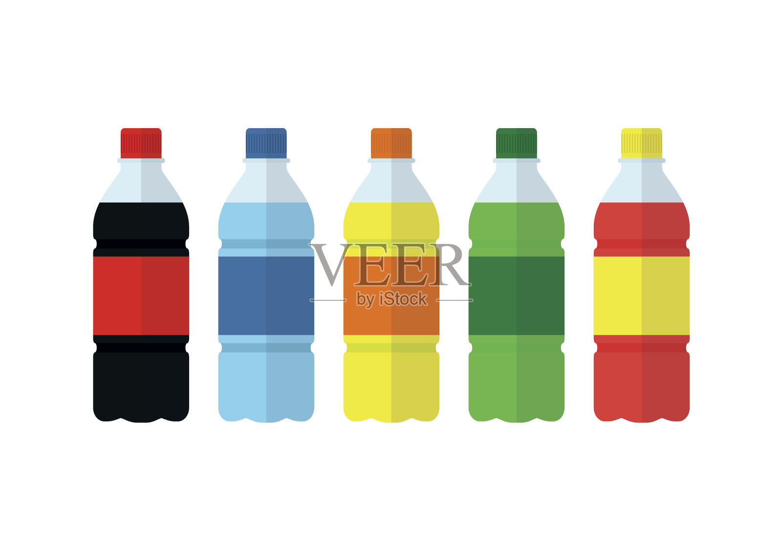 苏打水、水、果汁或茶瓶子的图标。自然的饮料插画图片素材