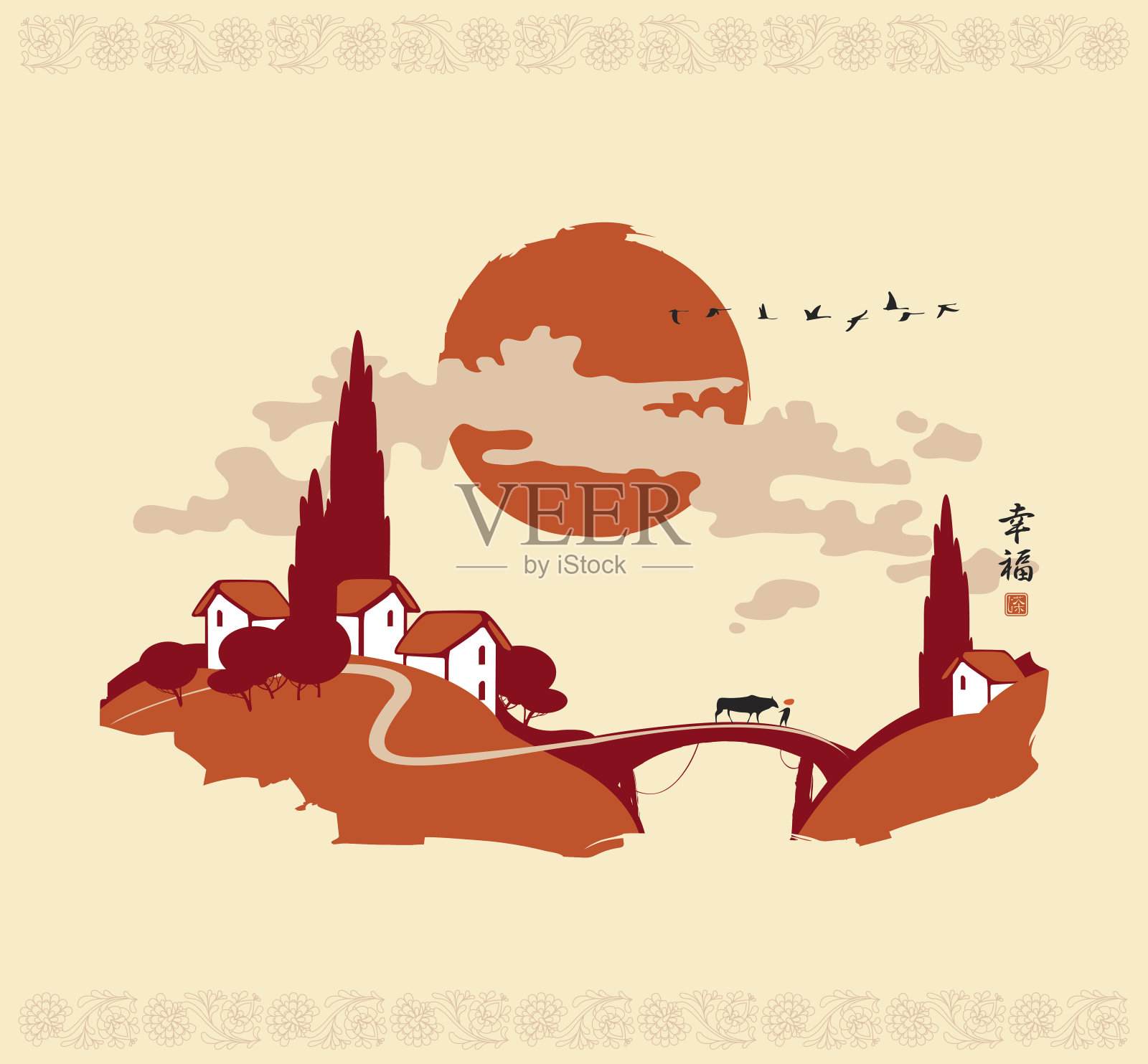 中国山水画插画图片素材