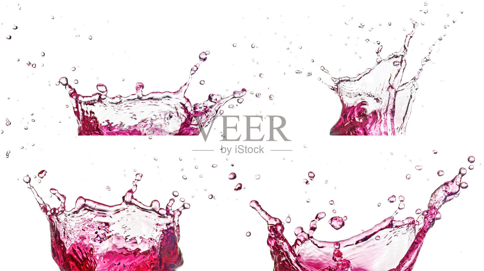 一套粉红色的液体飞溅在白色的背景照片摄影图片