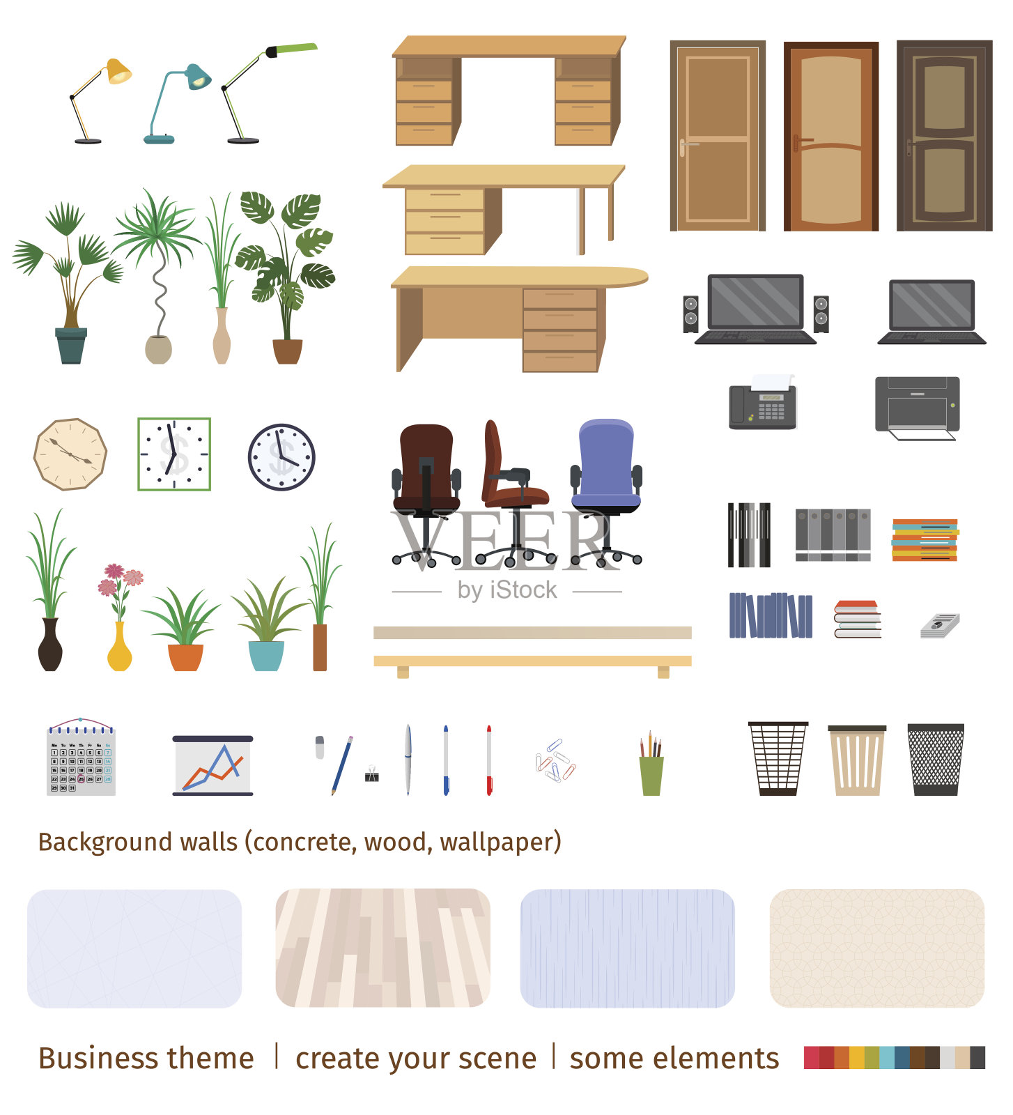 一套商业元素和家具打造办公室插画图片素材