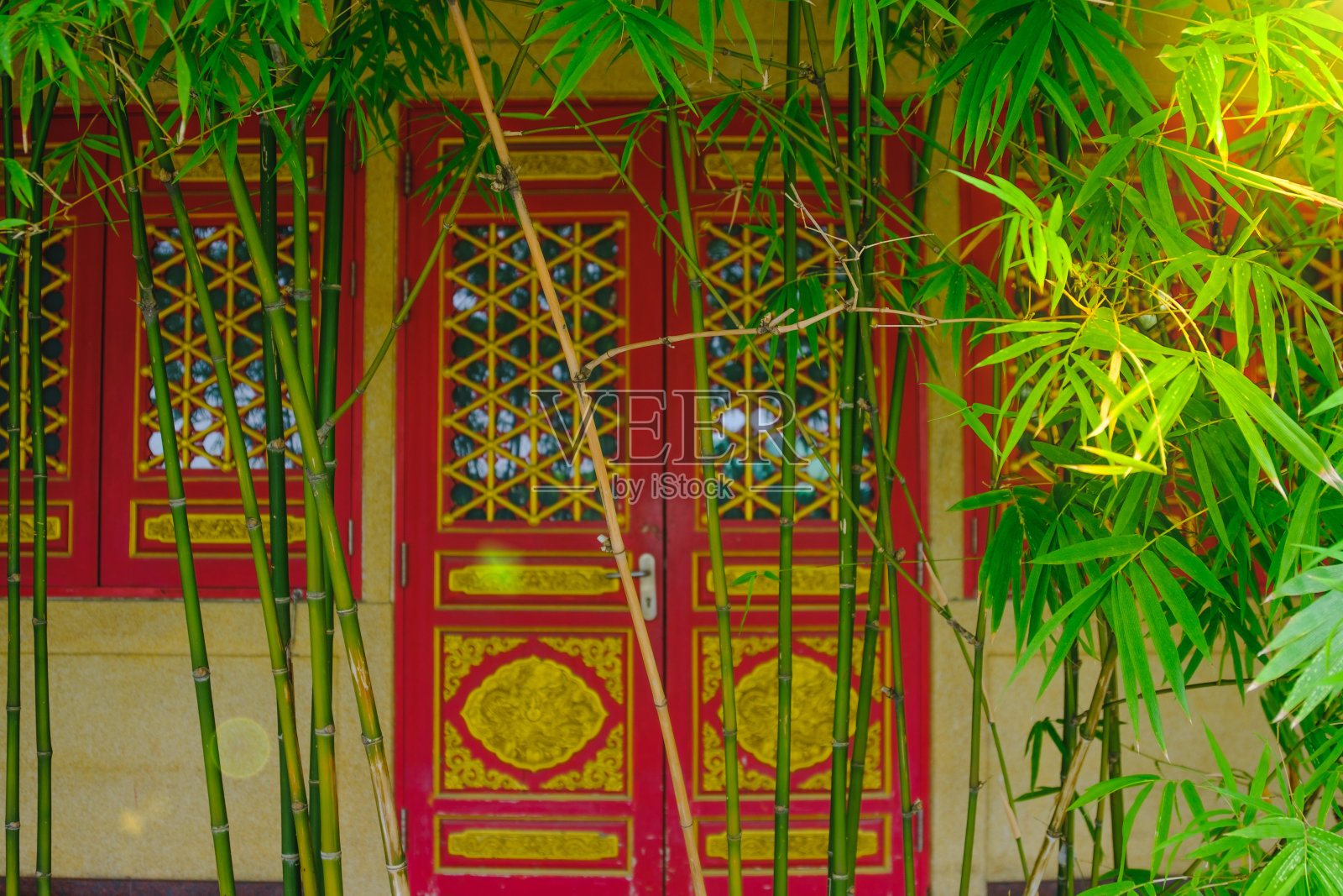 青竹门中式。照片摄影图片