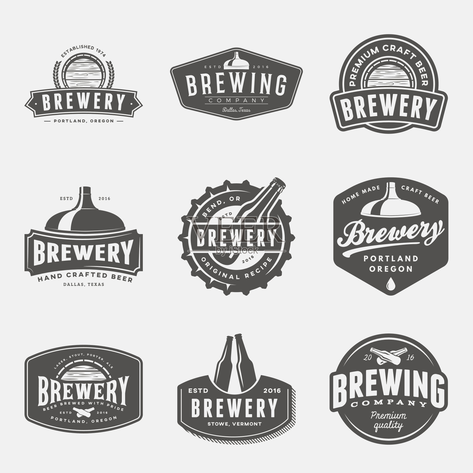 啤酒厂的标签，徽章和设计元素插画图片素材