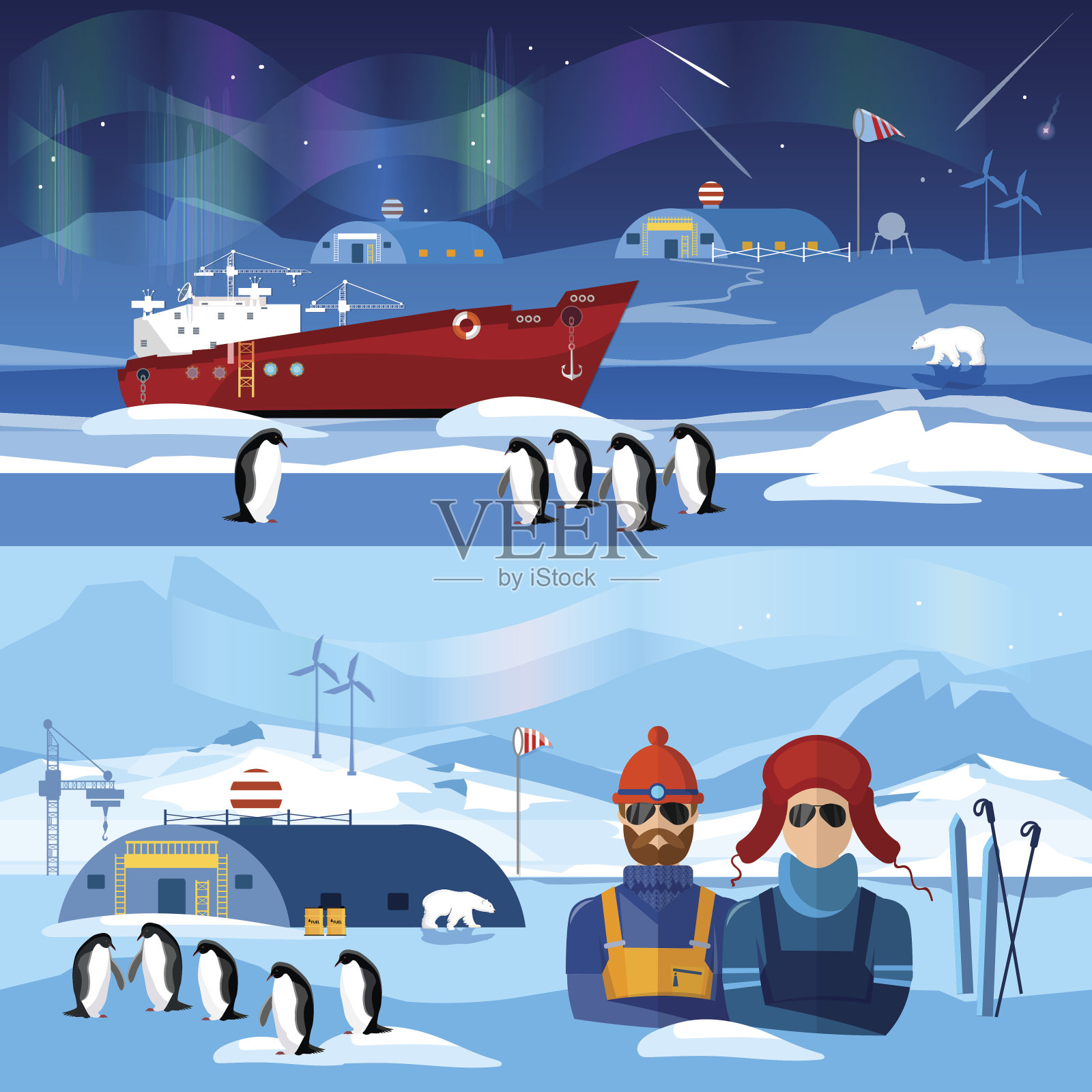 南极旅行标语。北极的科学站插画图片素材