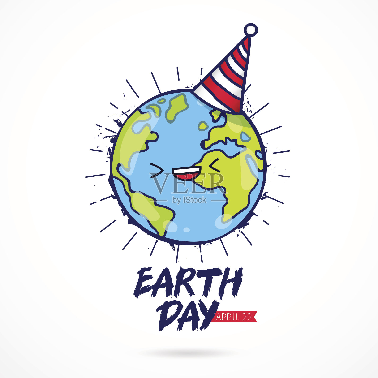地球日。戴着庆祝帽的星球插画图片素材