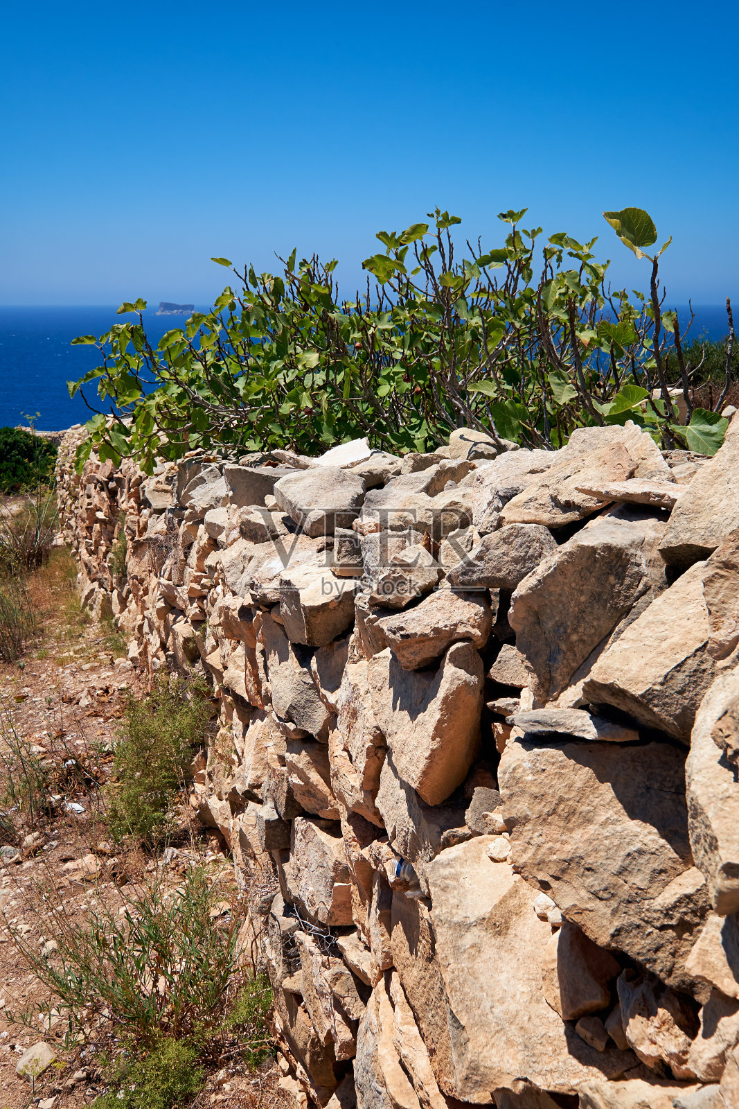 马耳他岛南岸的石栅栏照片摄影图片
