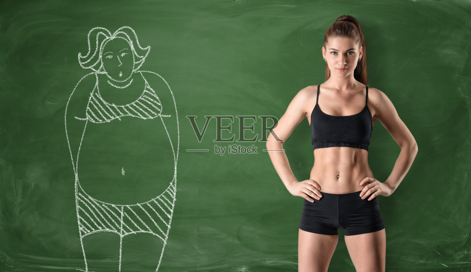 运动女孩与苗条的身体和图片的胖女人照片摄影图片