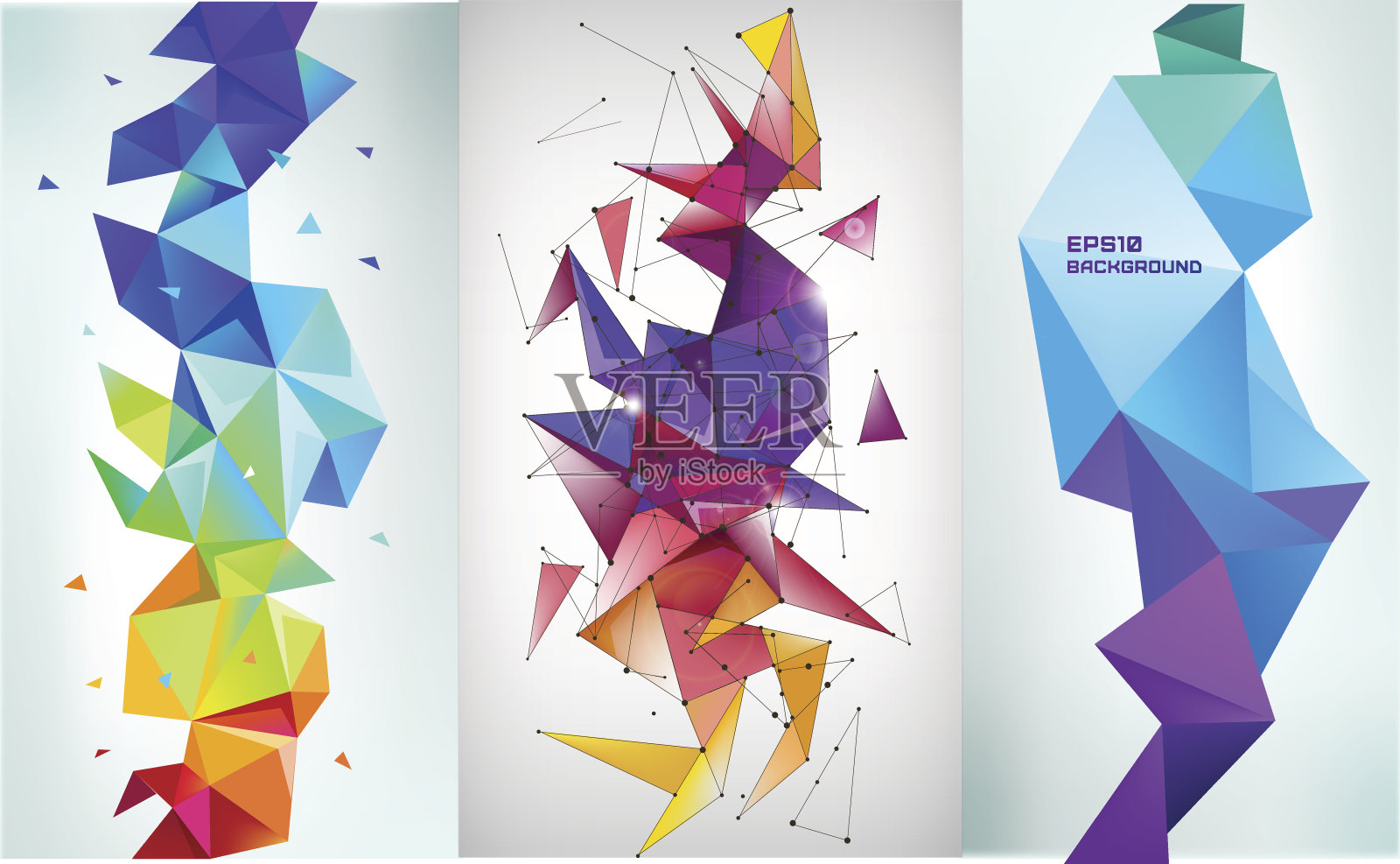 矢量集多面体3d水晶彩色形状，横幅。插画图片素材