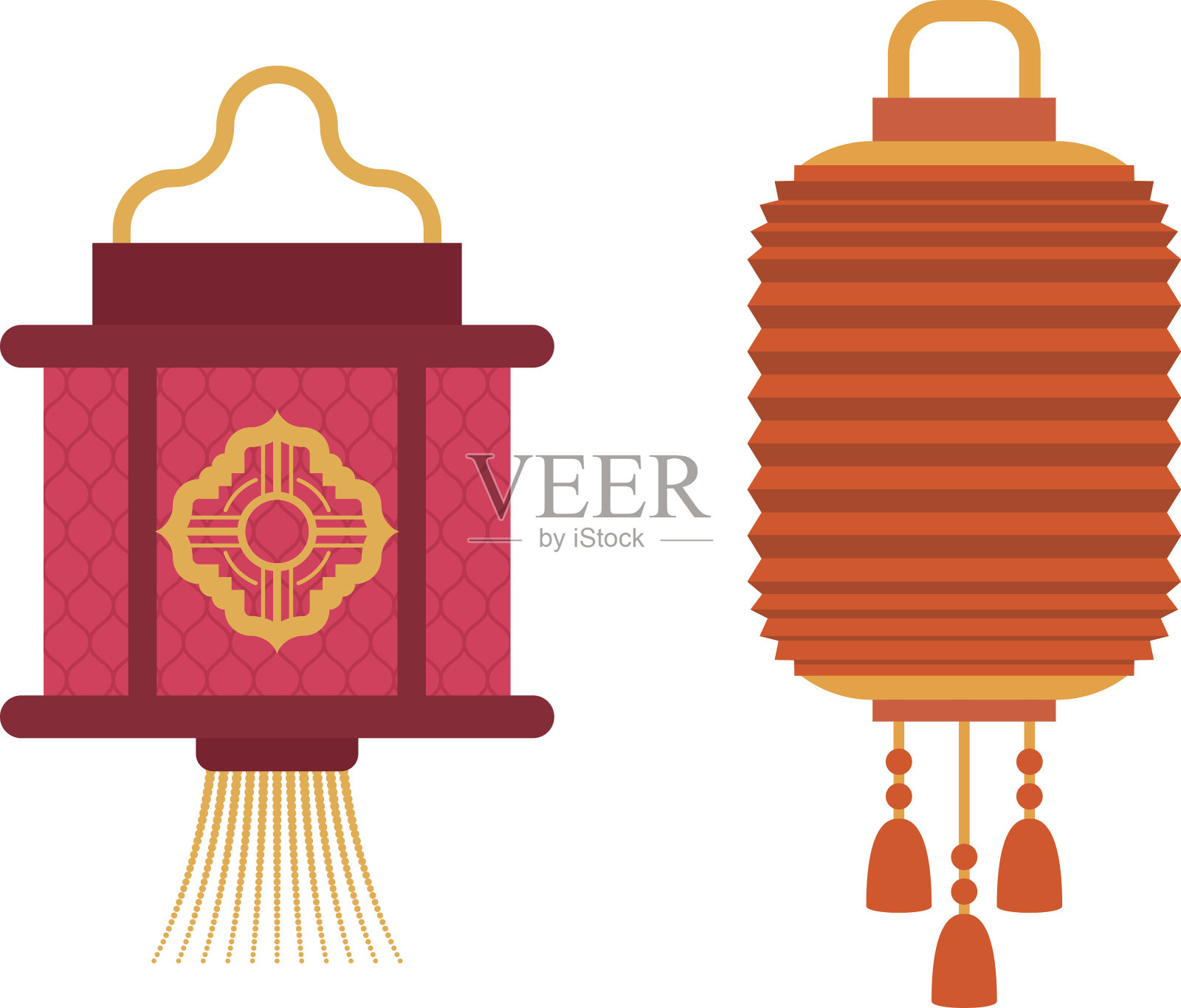 中国灯笼矢量插图。设计元素图片