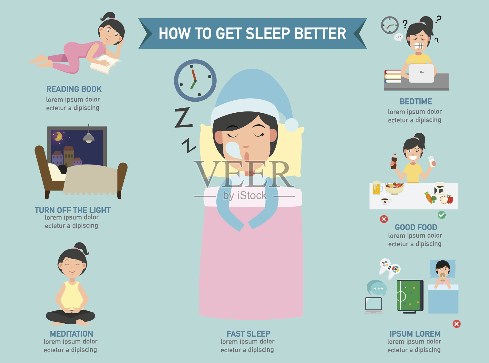 如何获得更好的睡眠信息图表，说明插画图片素材