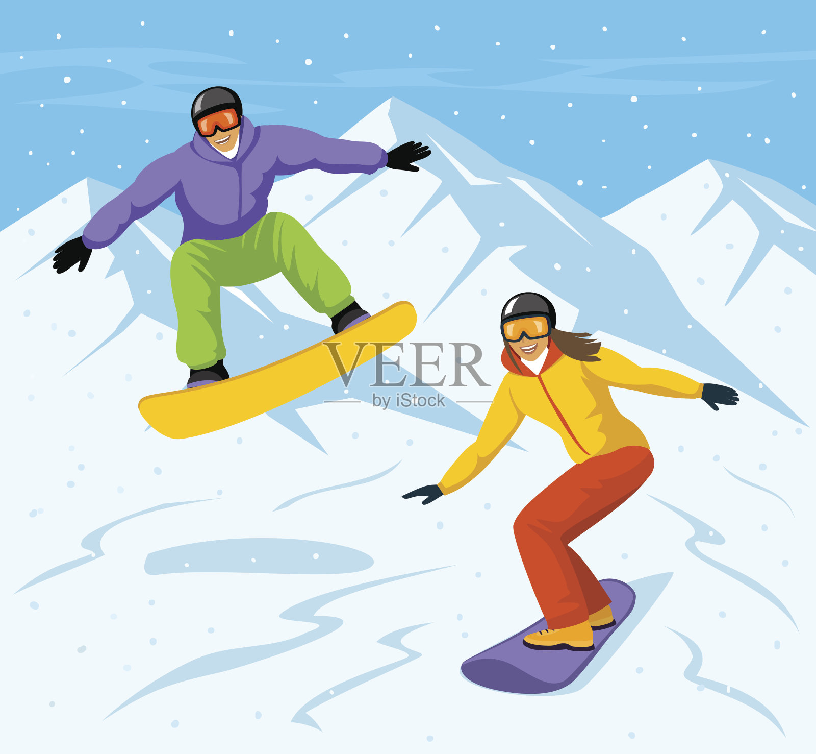滑雪两插画图片素材