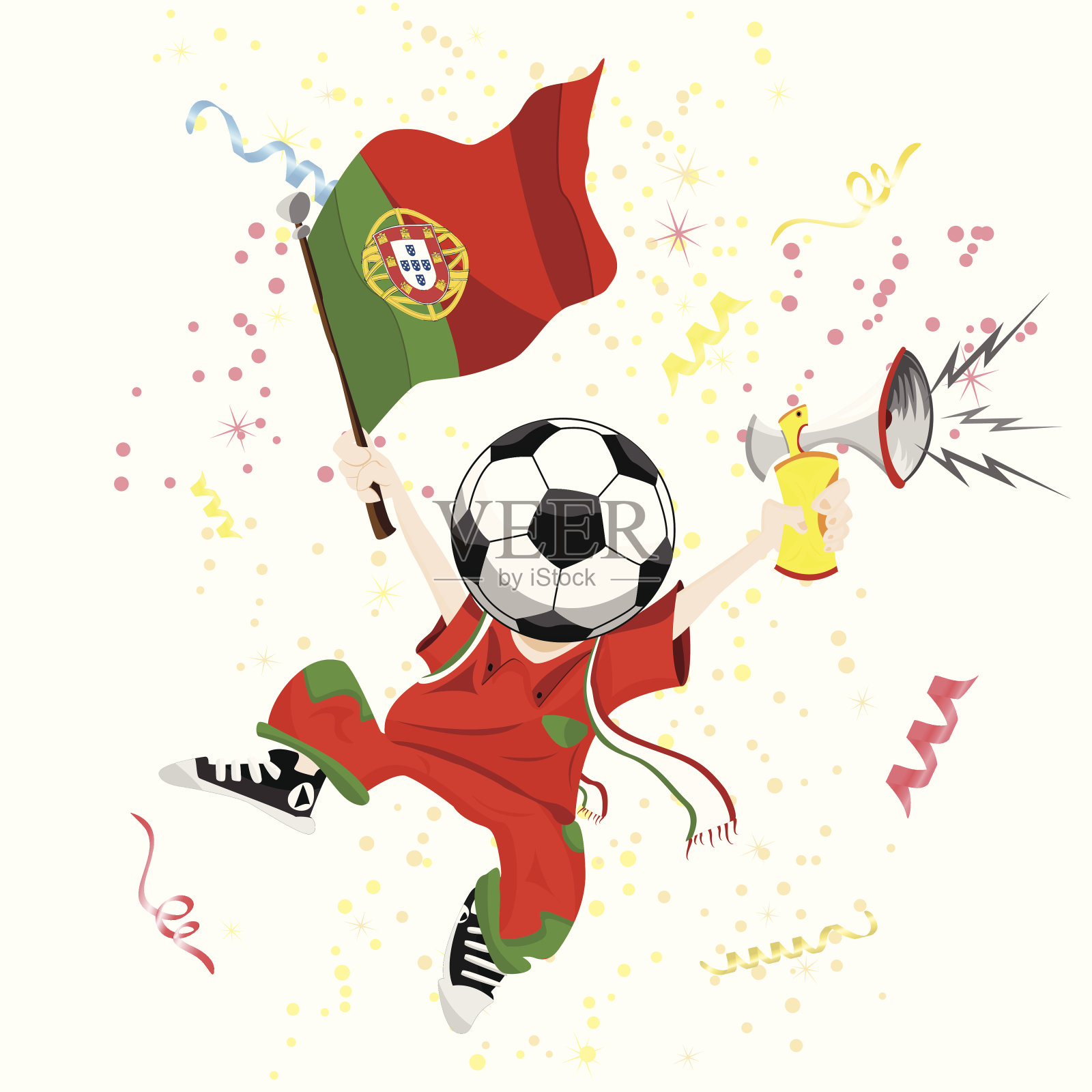葡萄牙球迷球头。插画图片素材