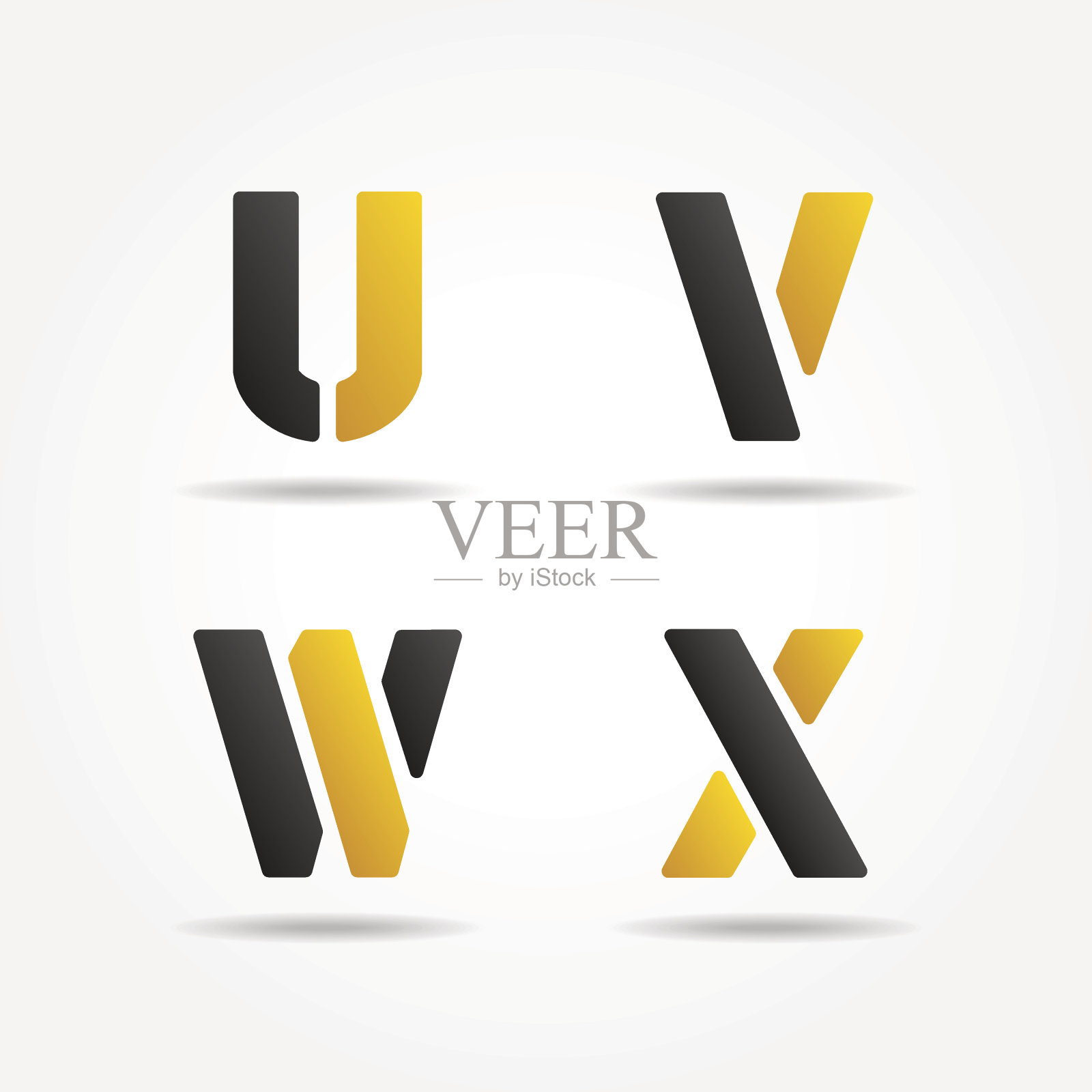 Uvwx黄色模板字母插画图片素材