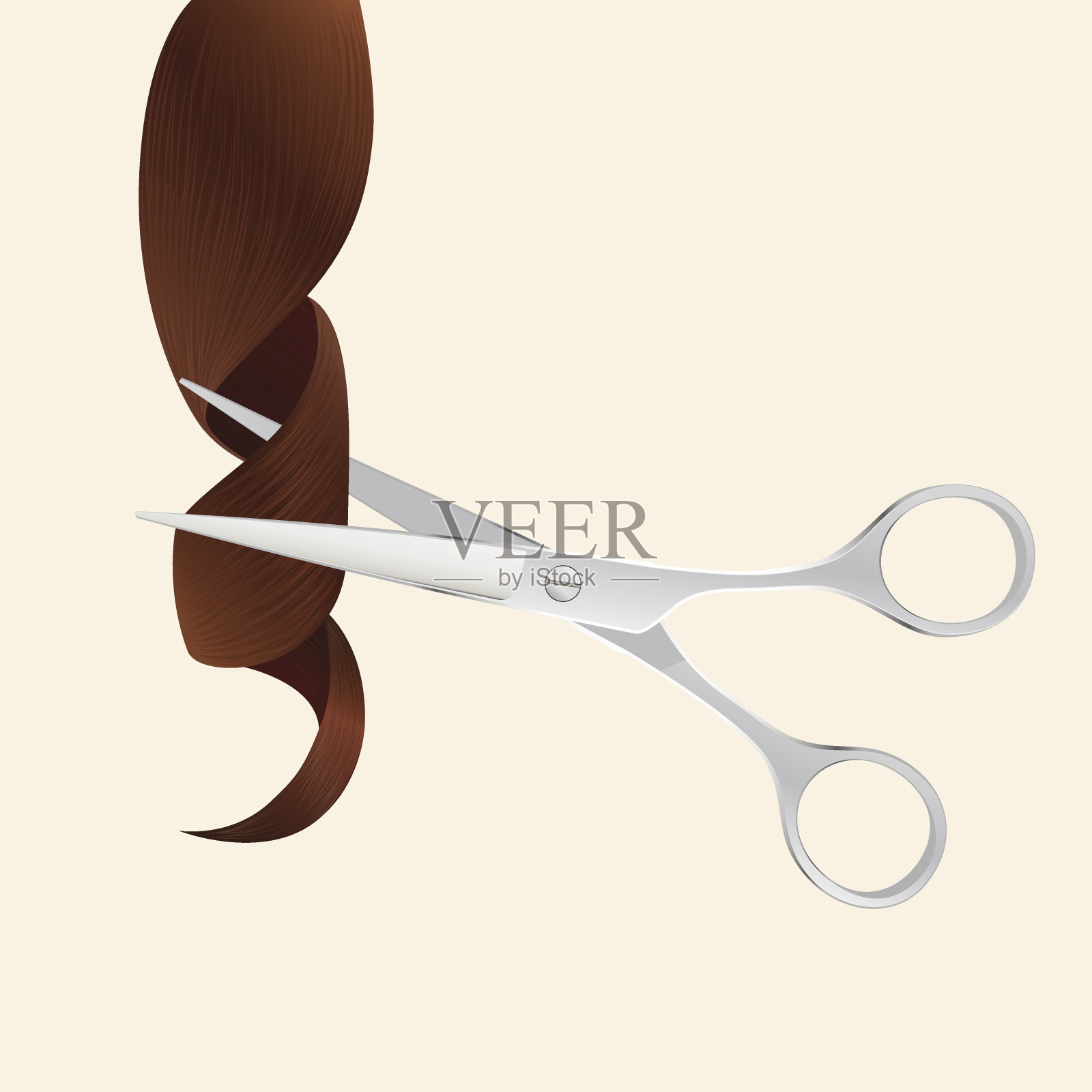 专业理发师剪刀和棕色卷发设计元素图片