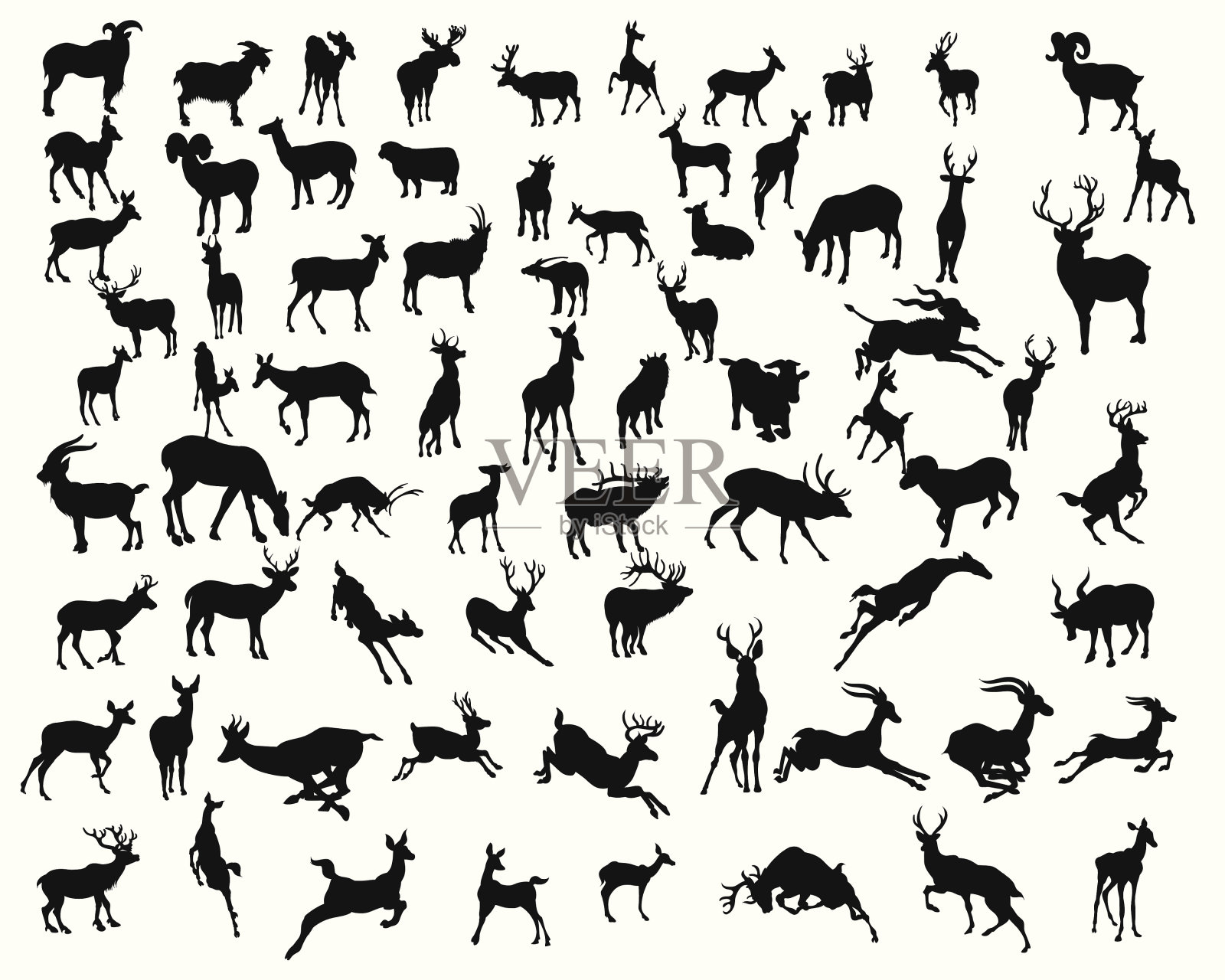 鹿集合剪影-向量插画图片素材