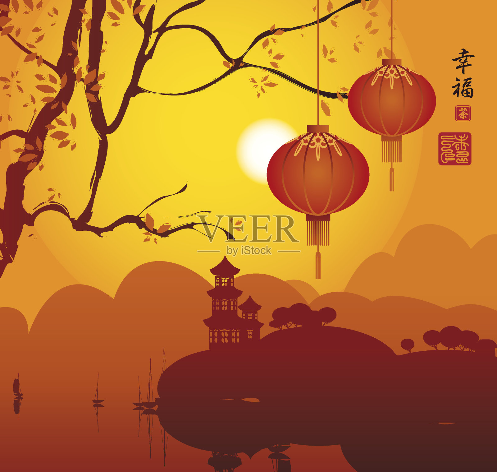 中国灯笼插画图片素材