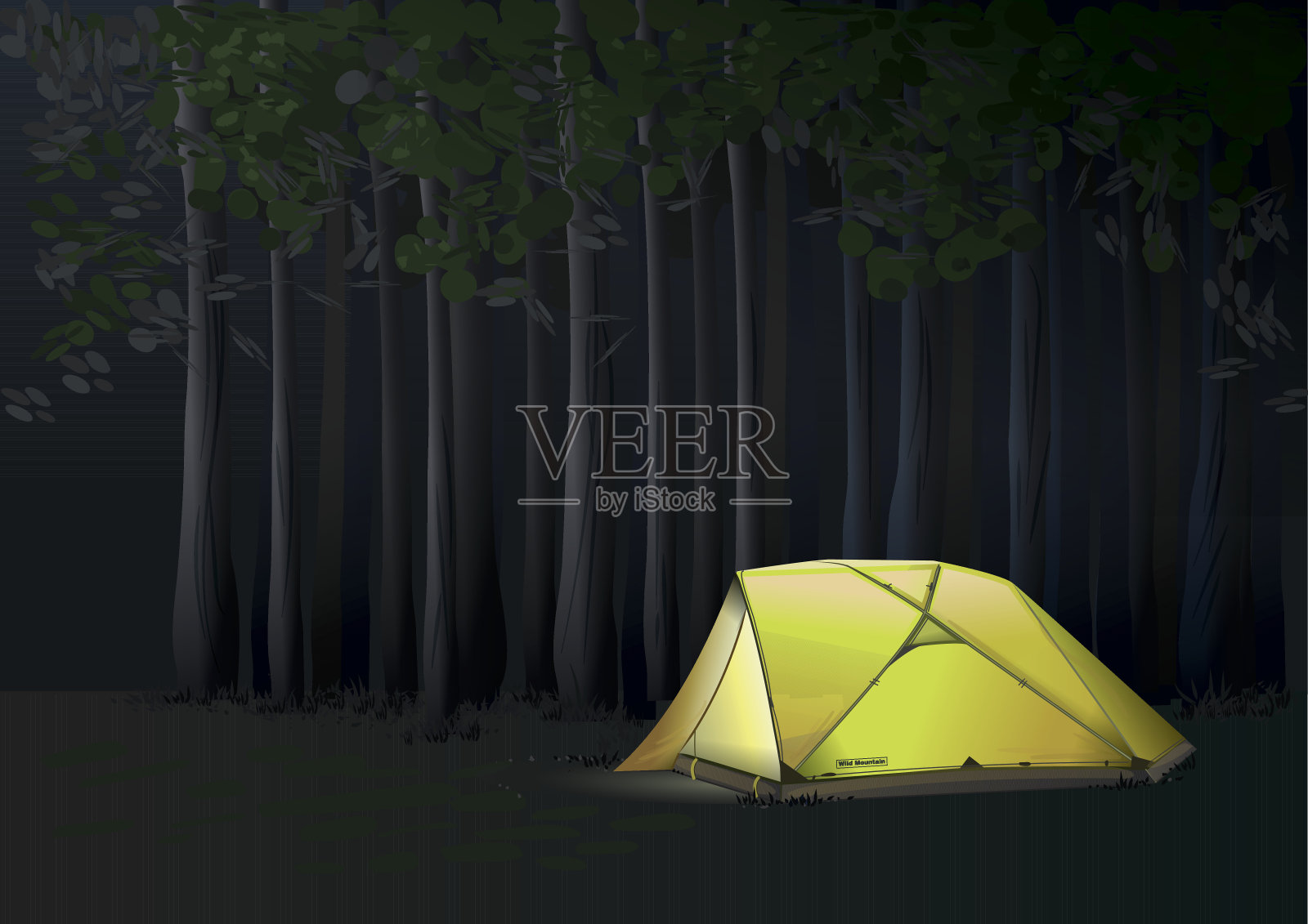 晚上在森林里露营插画图片素材