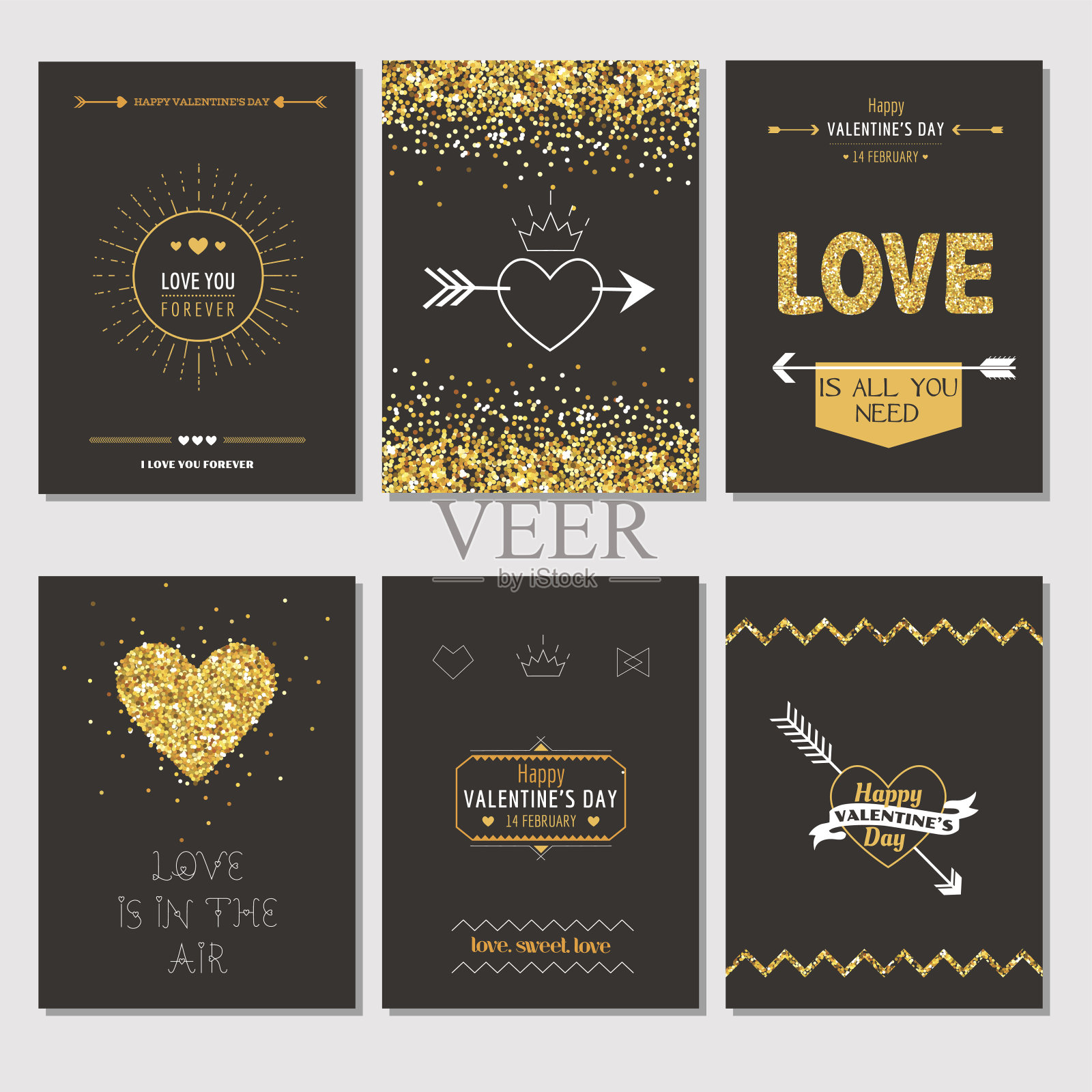 一套爱的卡片-婚礼，情人节，邀请设计模板素材