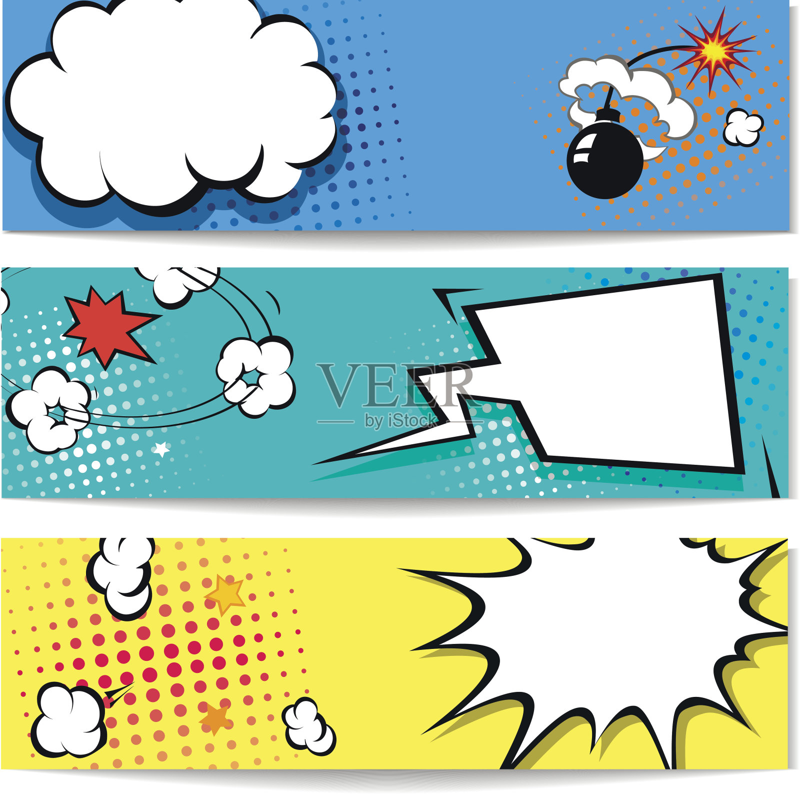 漫画演讲气泡网页标题设置爆炸-旗帜插画图片素材
