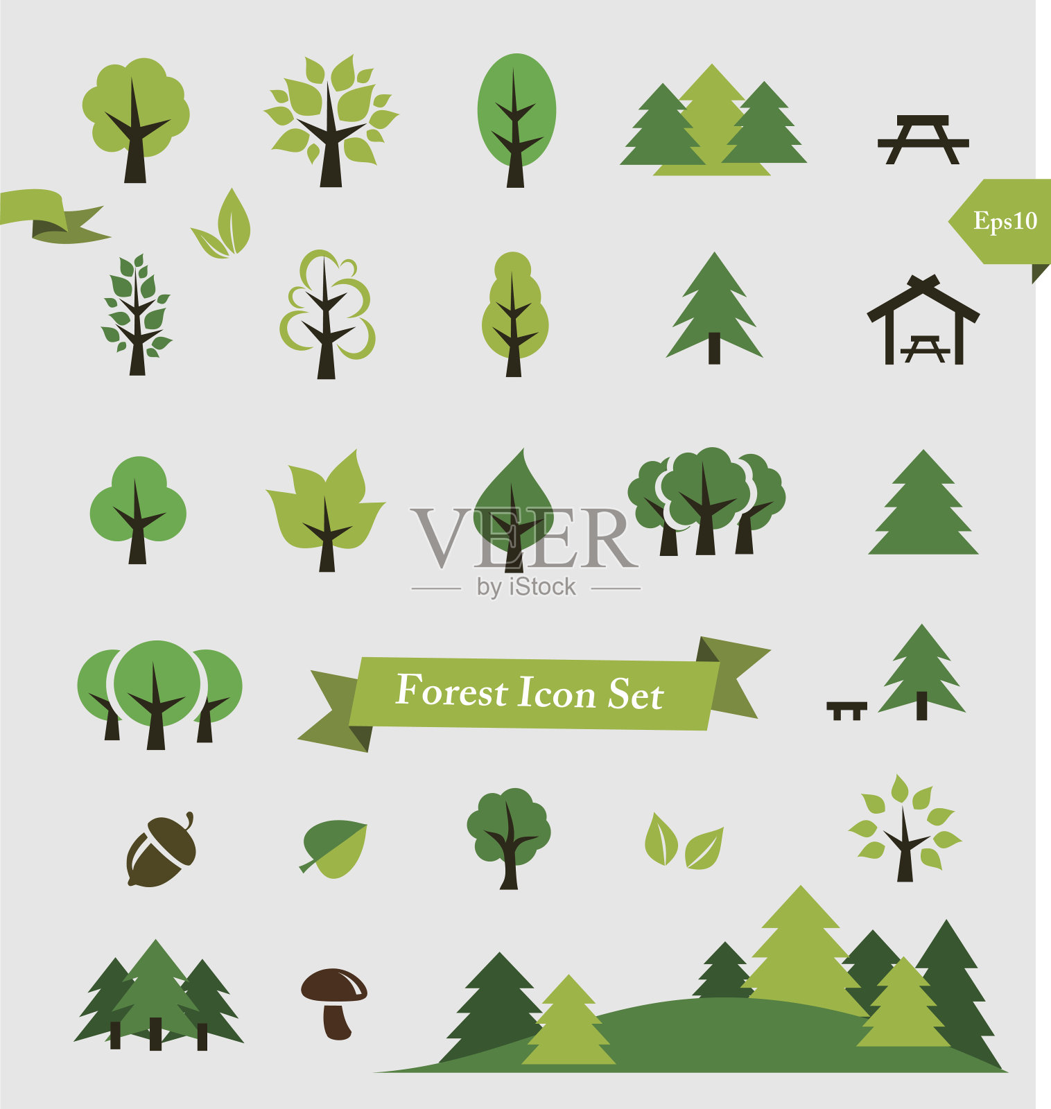 森林/树木图标设置矢量插图设计元素图片