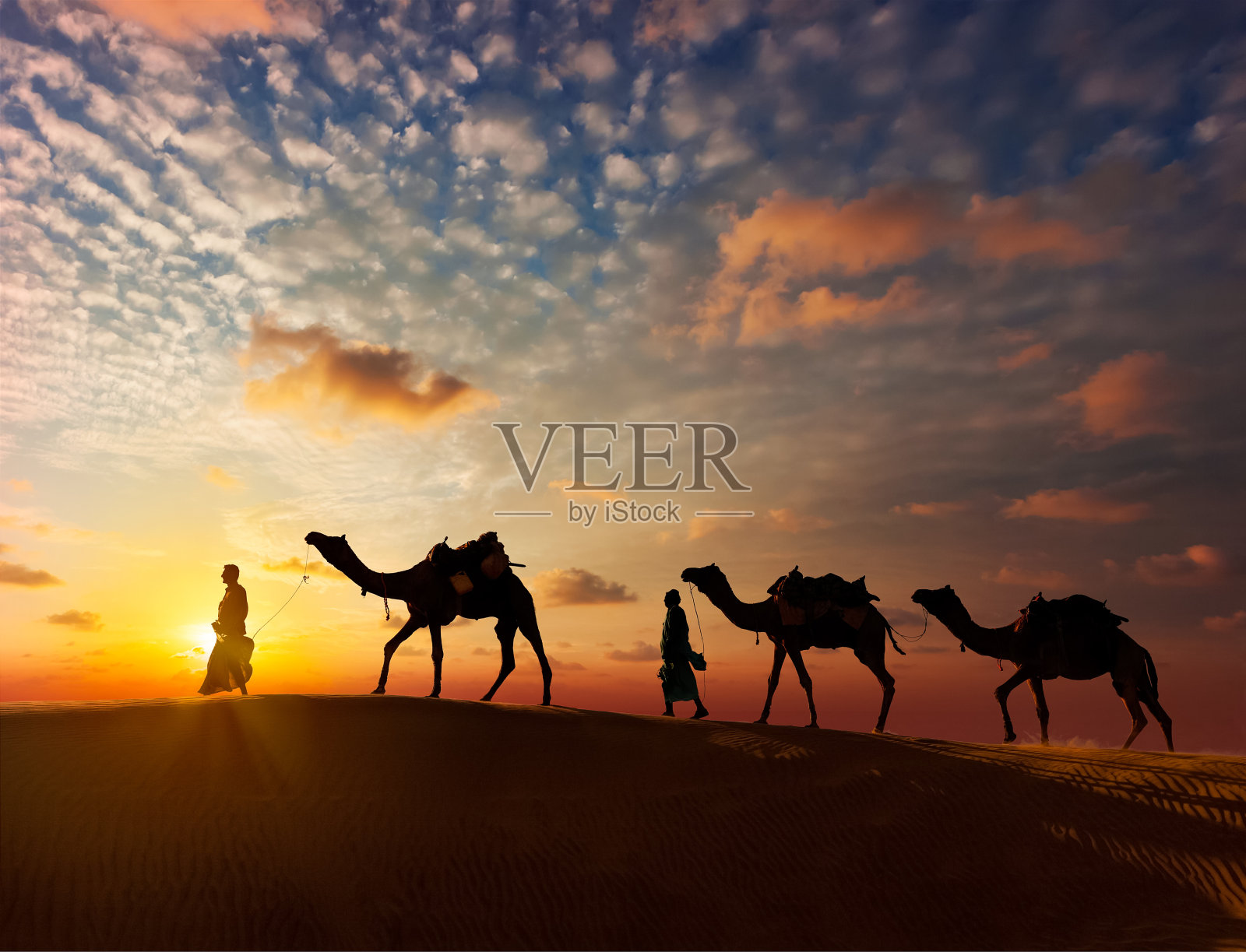 两个骑骆驼的人在沙丘里骑骆驼照片摄影图片