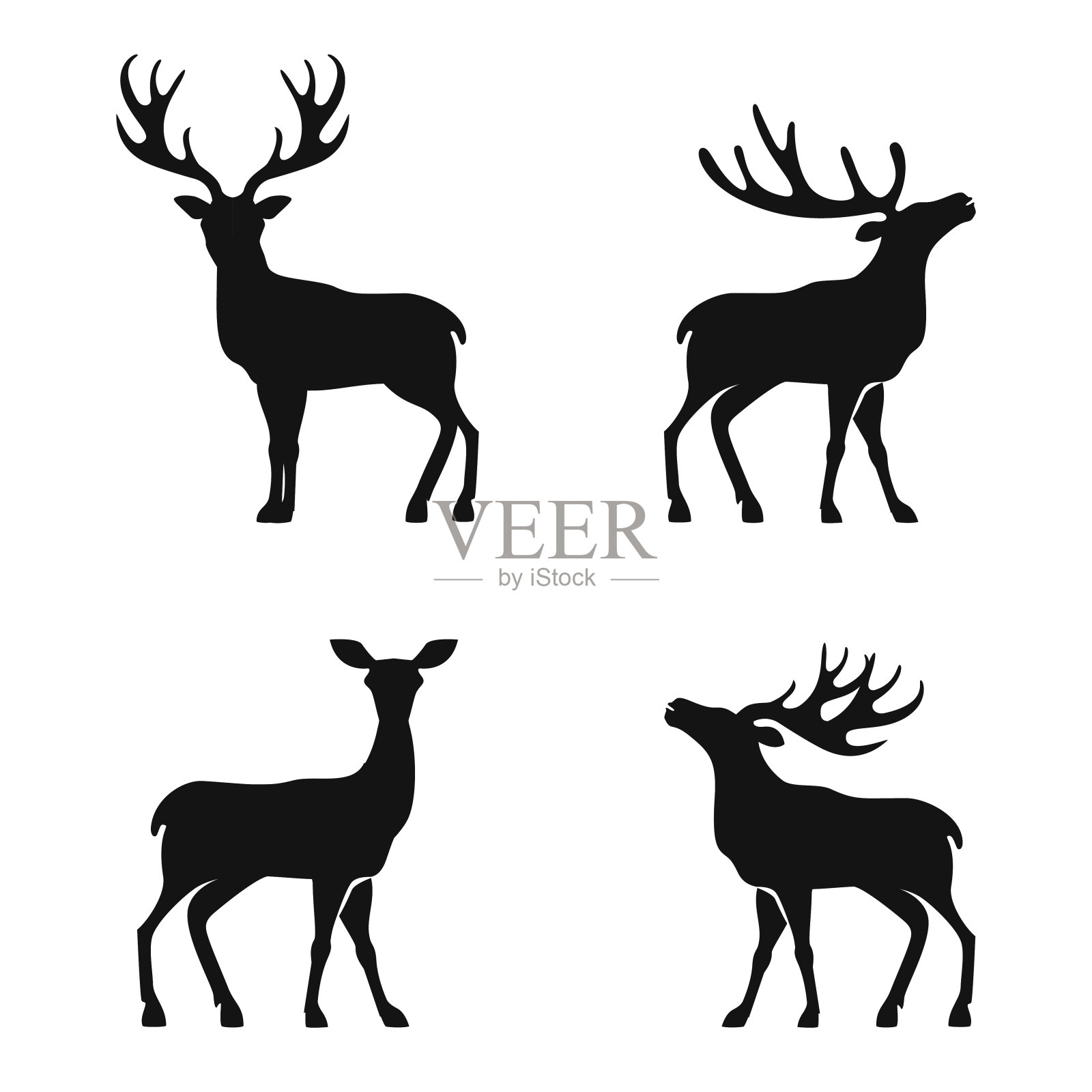 鹿集合-向量剪影插画图片素材
