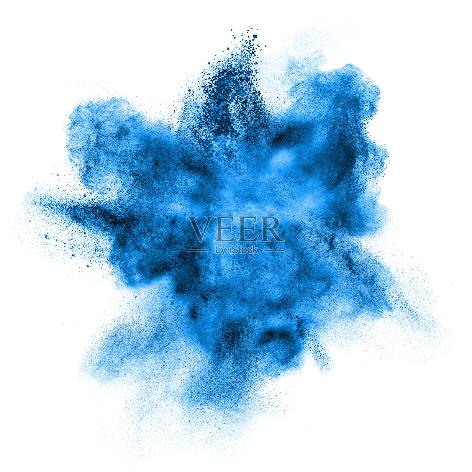 蓝色粉末爆炸隔离在白色上照片摄影图片