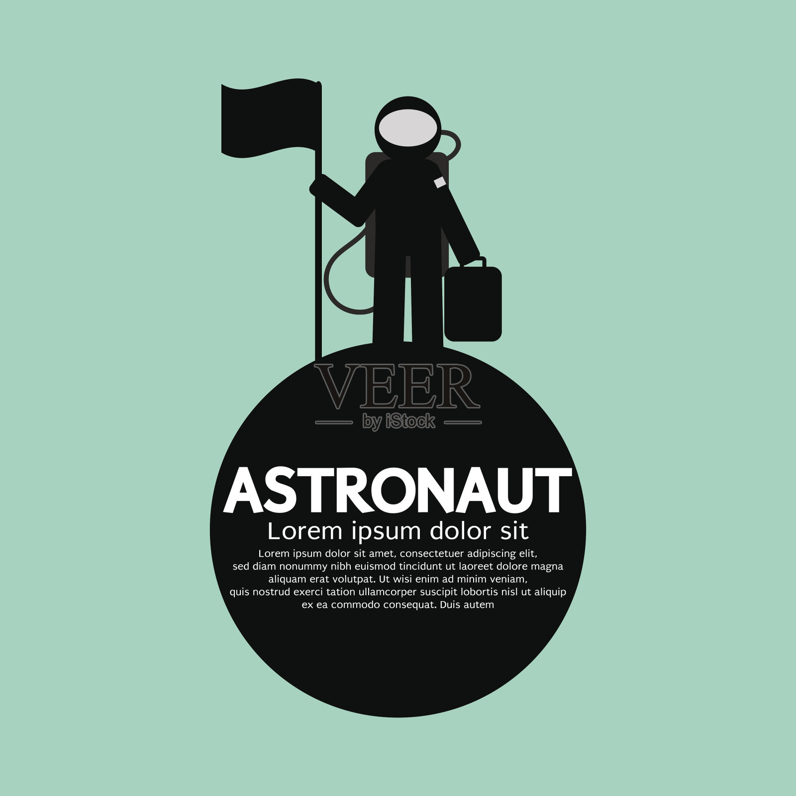 宇航员站在地球上的旗帜上插画图片素材