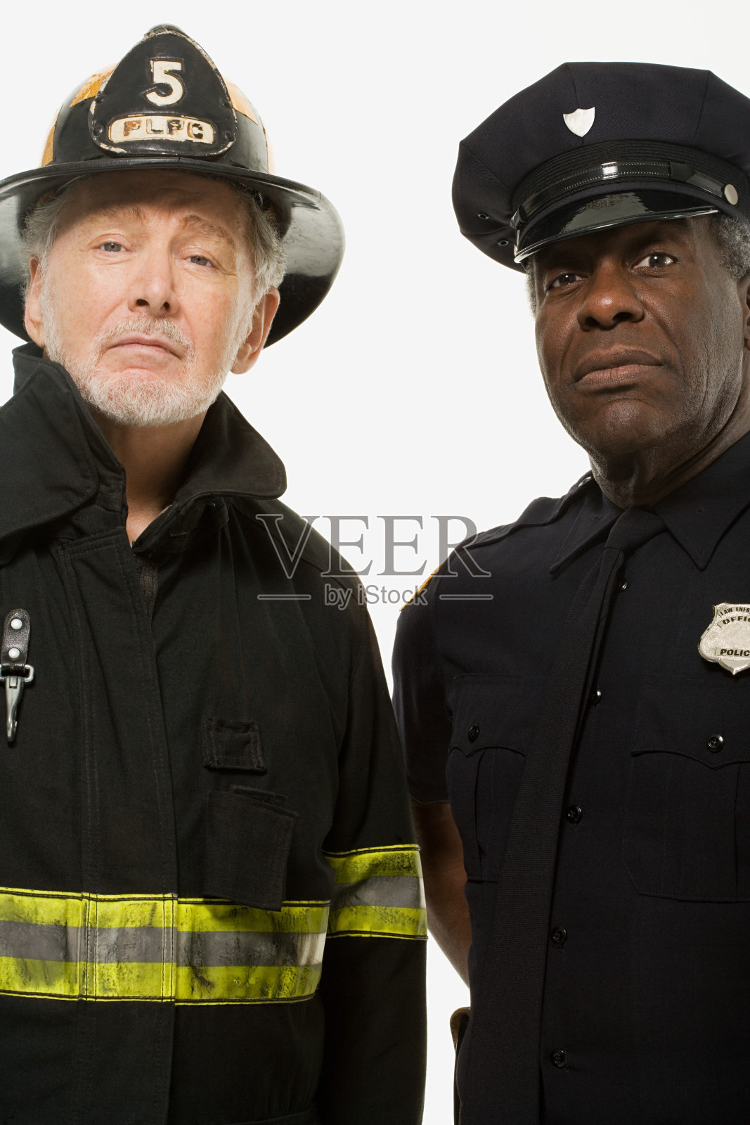 一名消防员和一名警官的肖像照片摄影图片