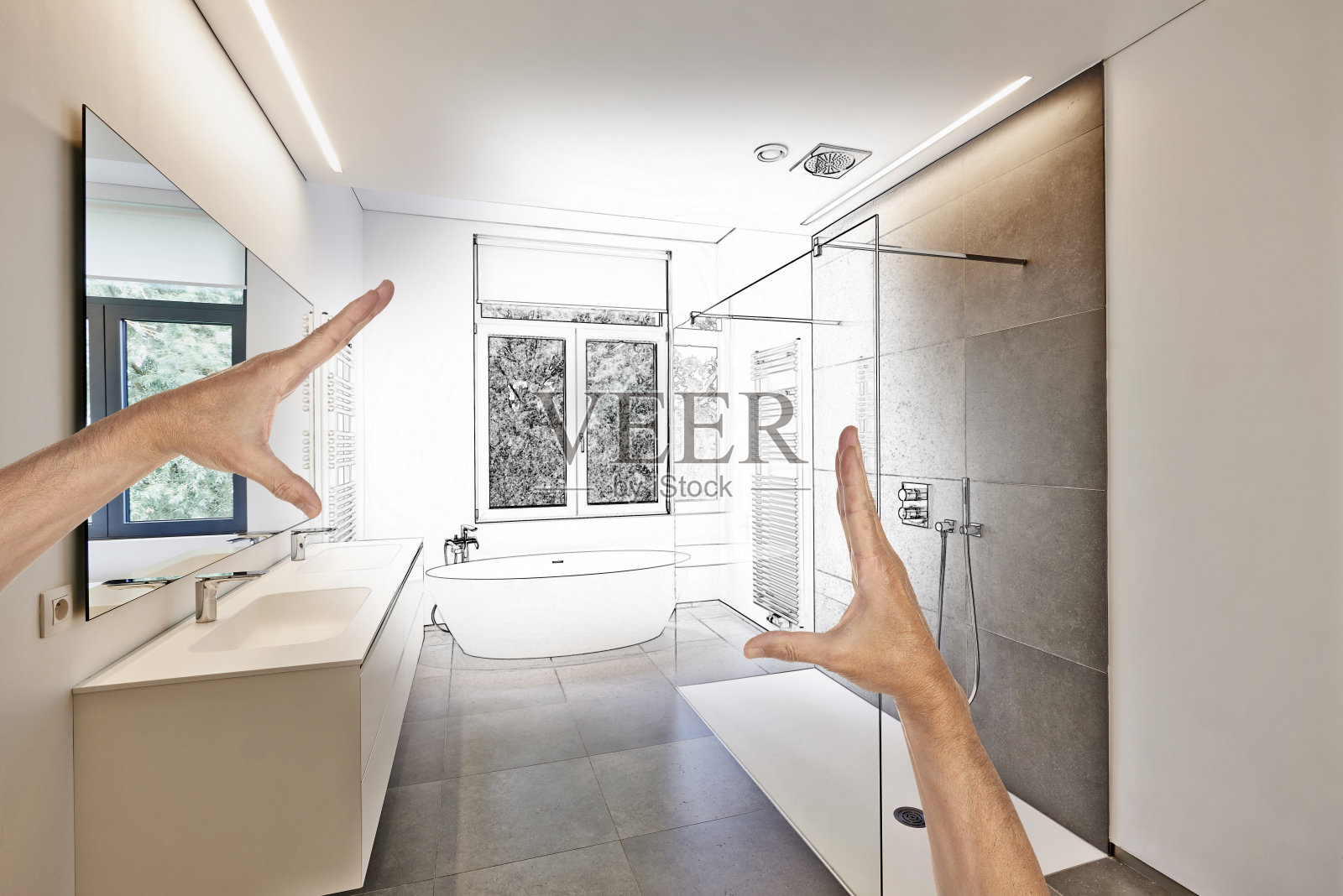 计划装修的豪华现代浴室照片摄影图片