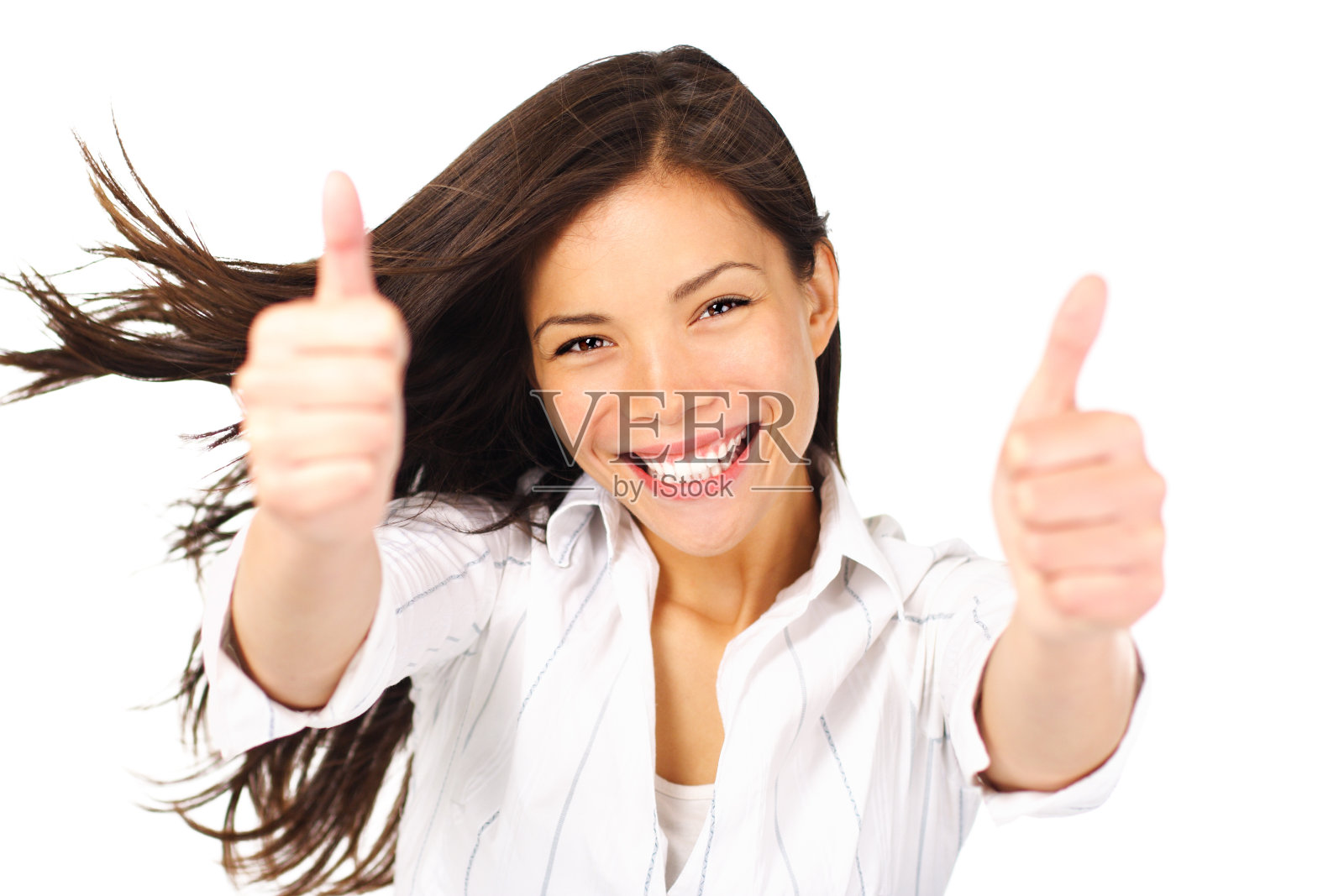 成功女性竖起大拇指照片摄影图片