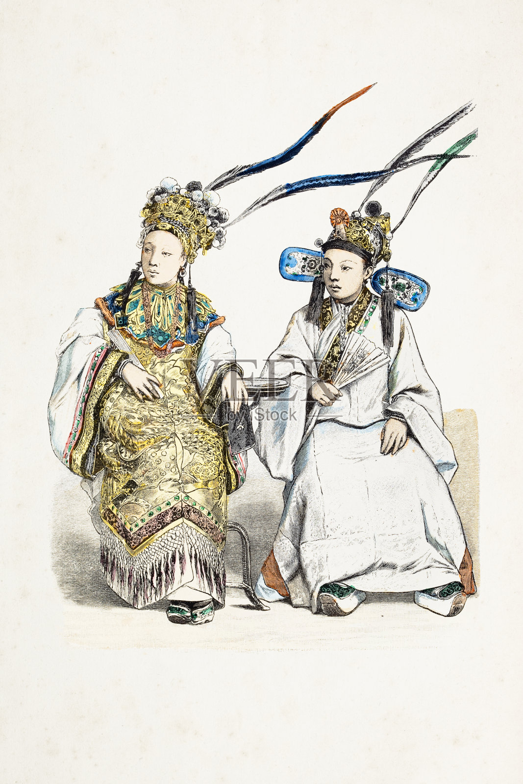 穿着19世纪传统服装的中国女演员插画图片素材