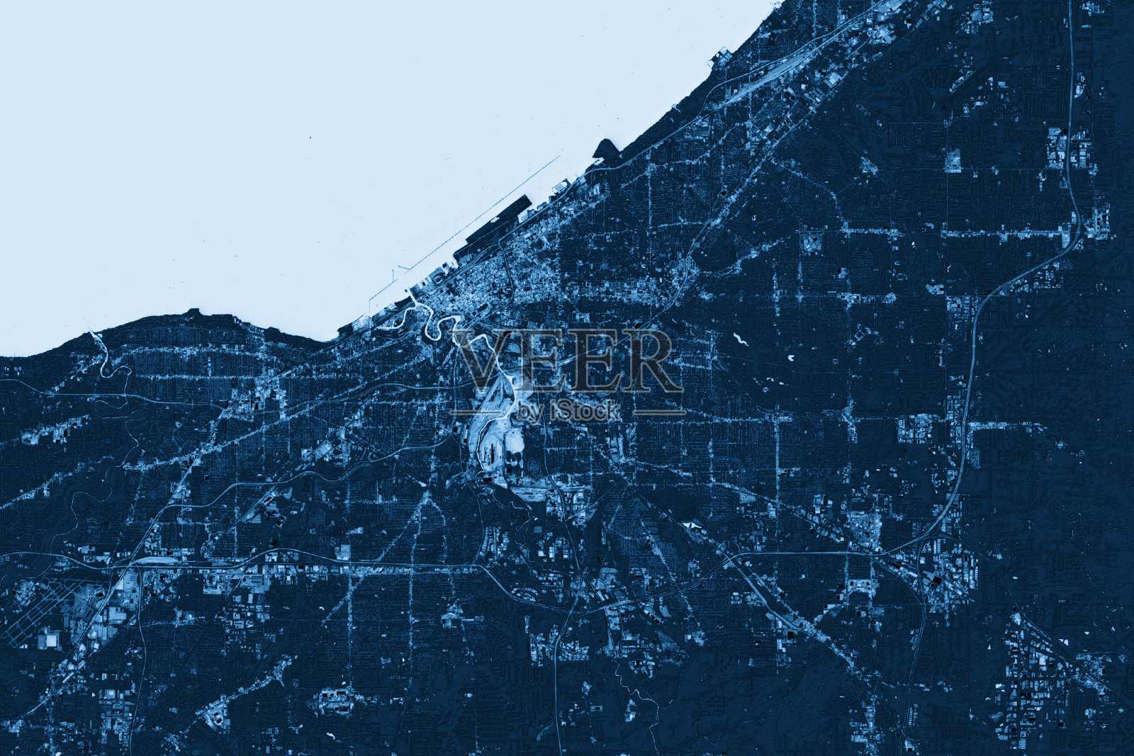 克利夫兰抽象城市地图顶视图黑暗照片摄影图片