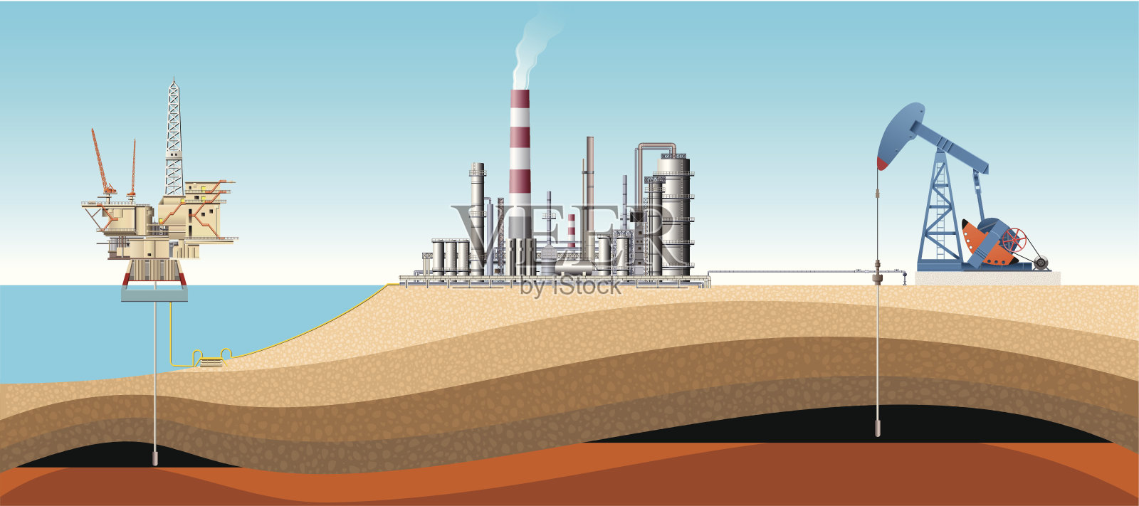 泵顶，钻机和炼油厂插画图片素材