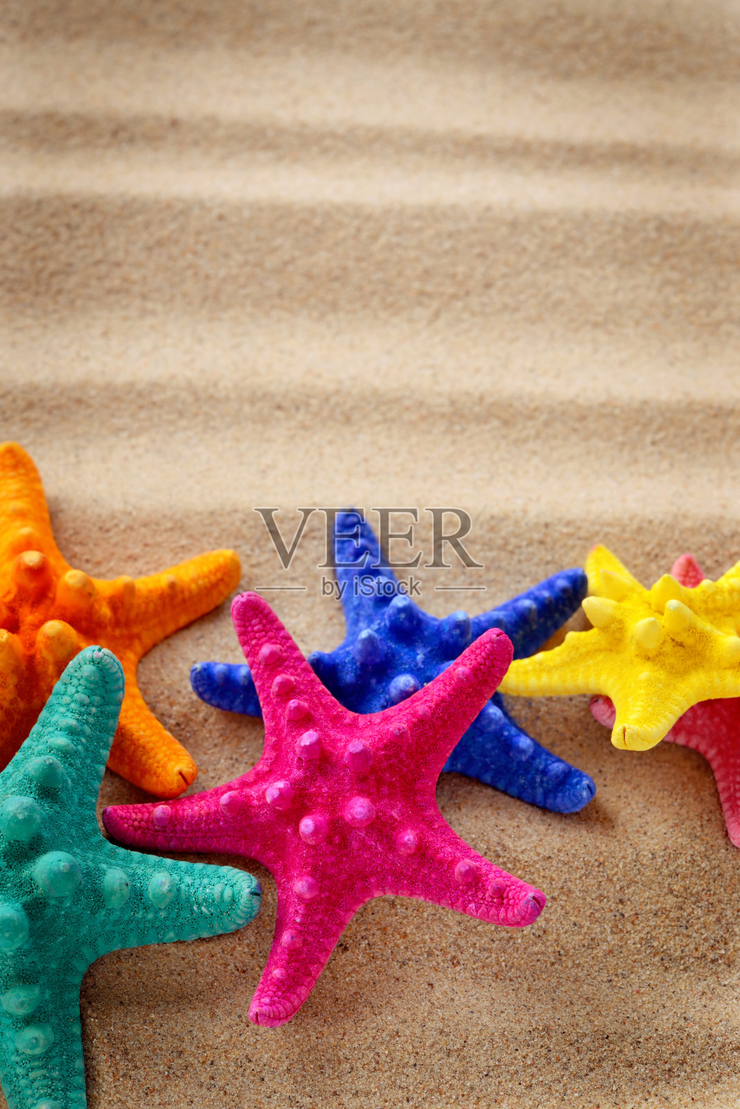 彩色的海星与复制空间在沙滩上照片摄影图片