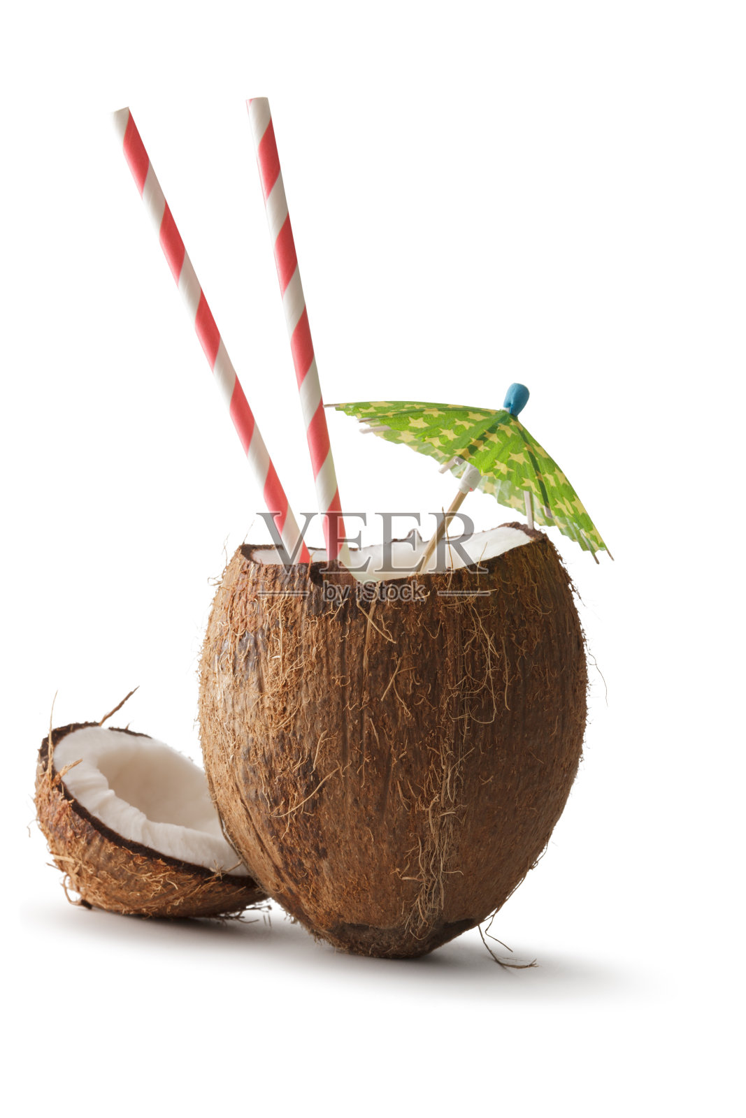坚果:椰子、伞和稻草照片摄影图片