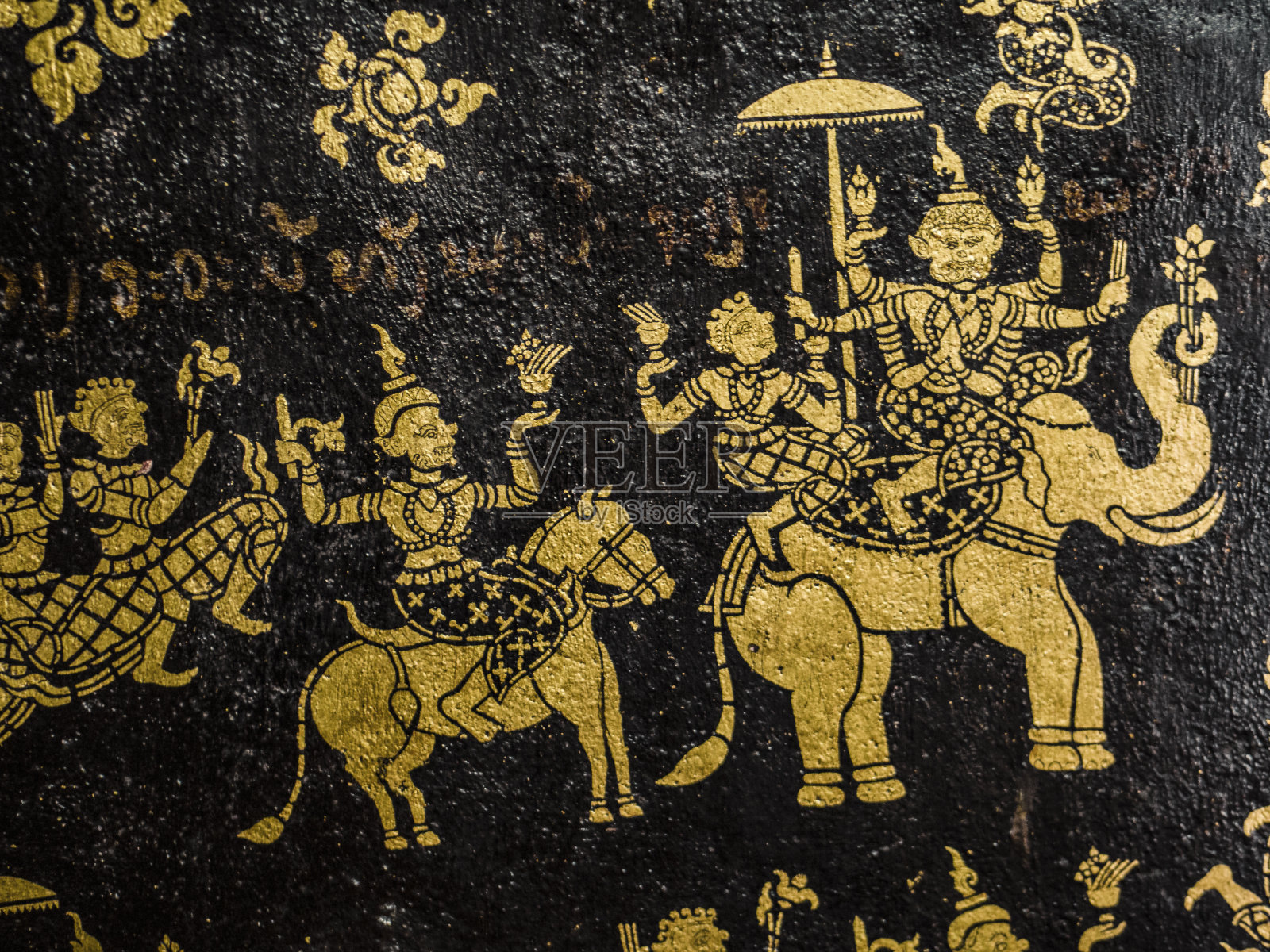 老挝琅勃拉邦香通寺古代壁画照片摄影图片