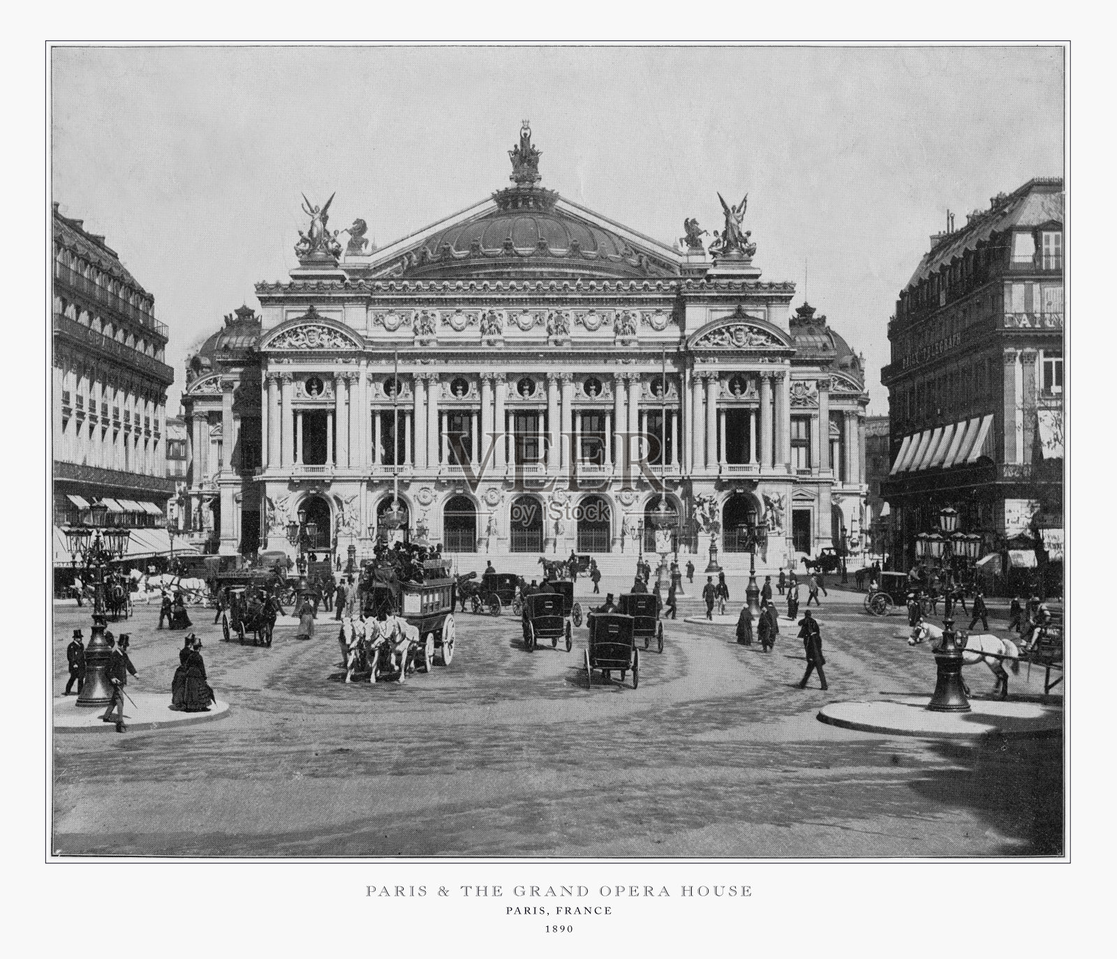 法国巴黎和大歌剧院，古董巴黎照片，1893年照片摄影图片