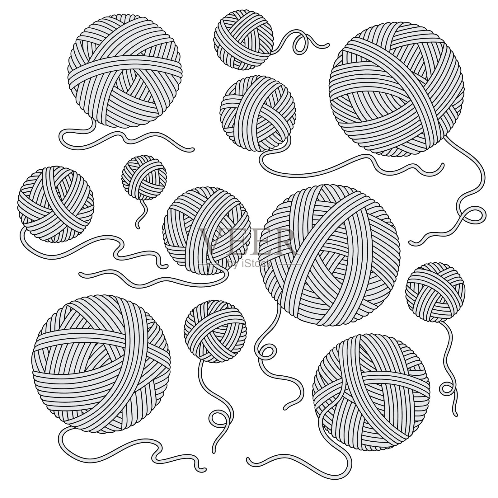 矢量设置的纱线球图标插画图片素材