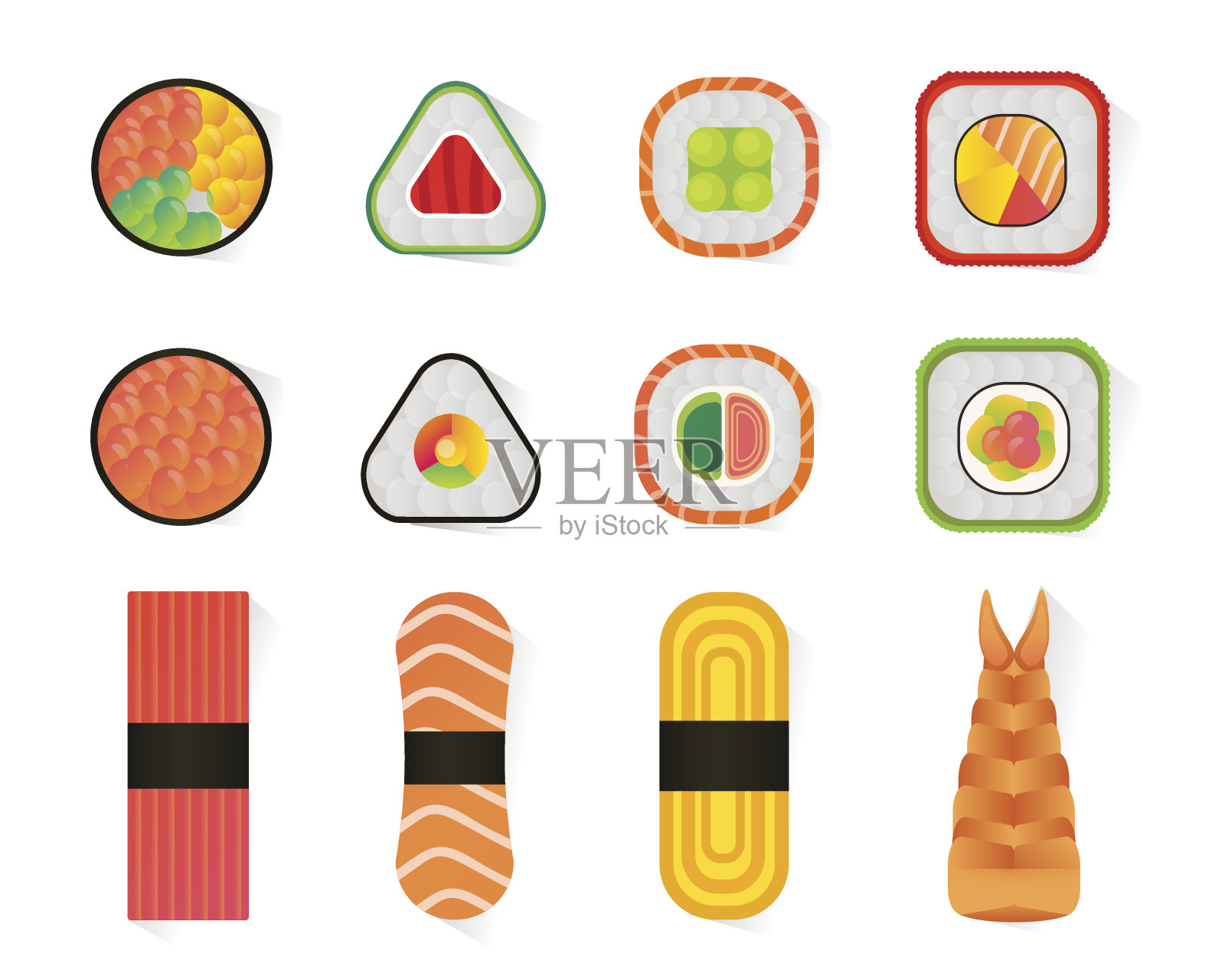 矢量寿司和卷设置孤立的白色背景插画图片素材