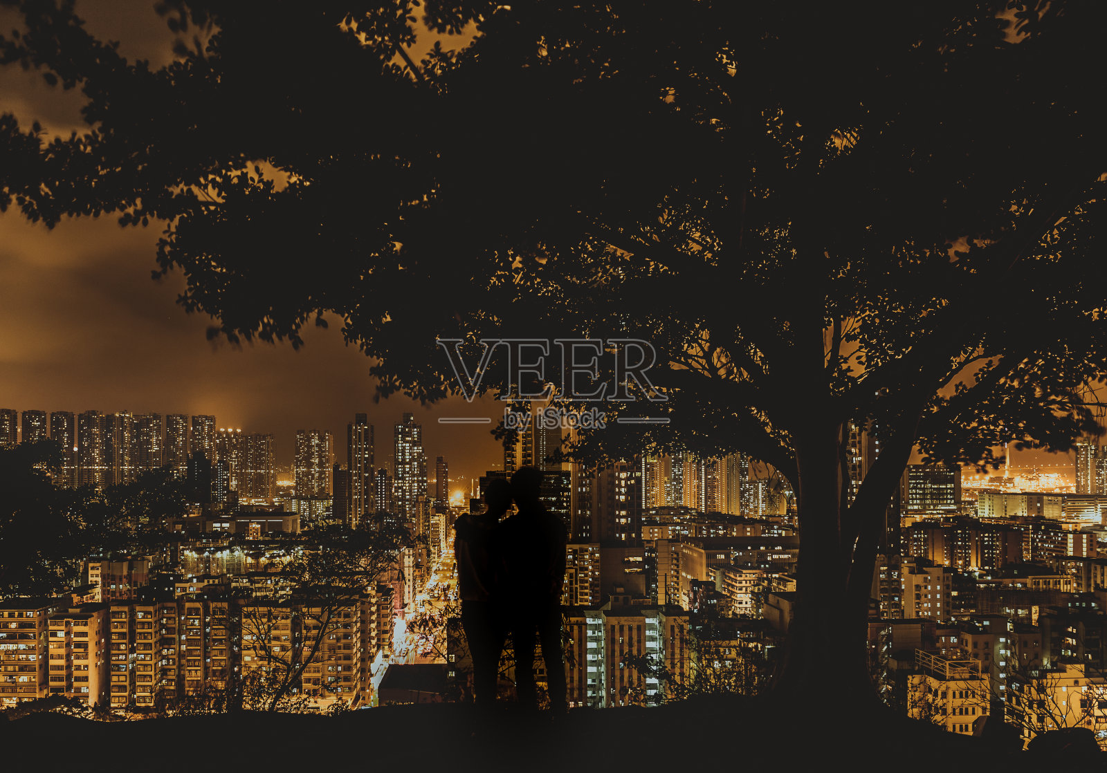 香港市中心，高密度，夜景照片摄影图片