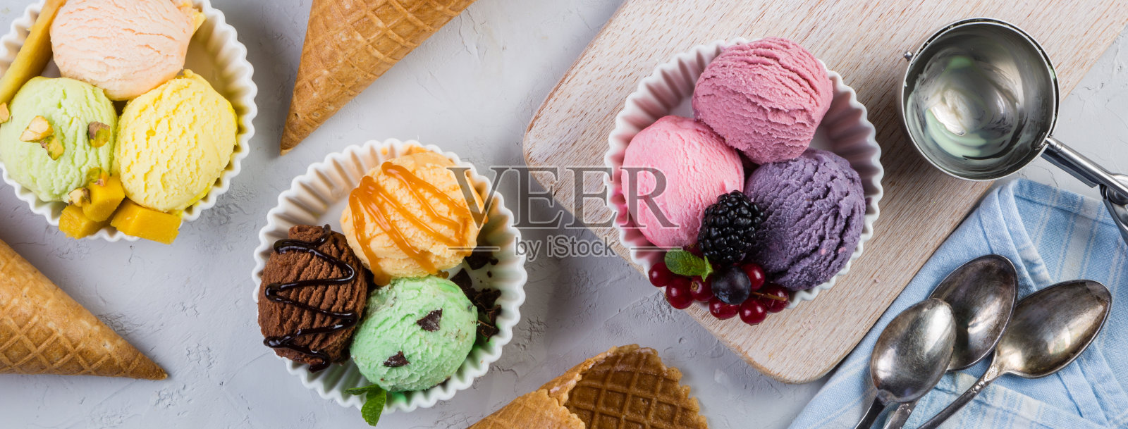 彩色冰淇淋勺的选择照片摄影图片