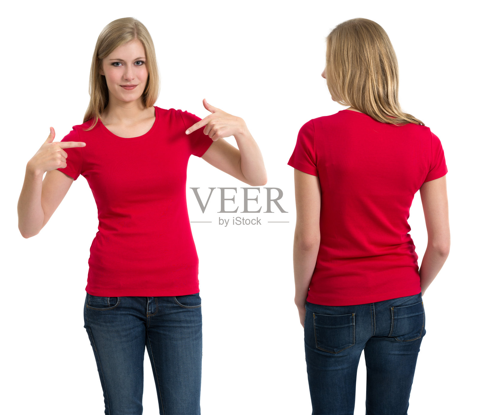 女性，穿着红色衬衫，留着长发照片摄影图片