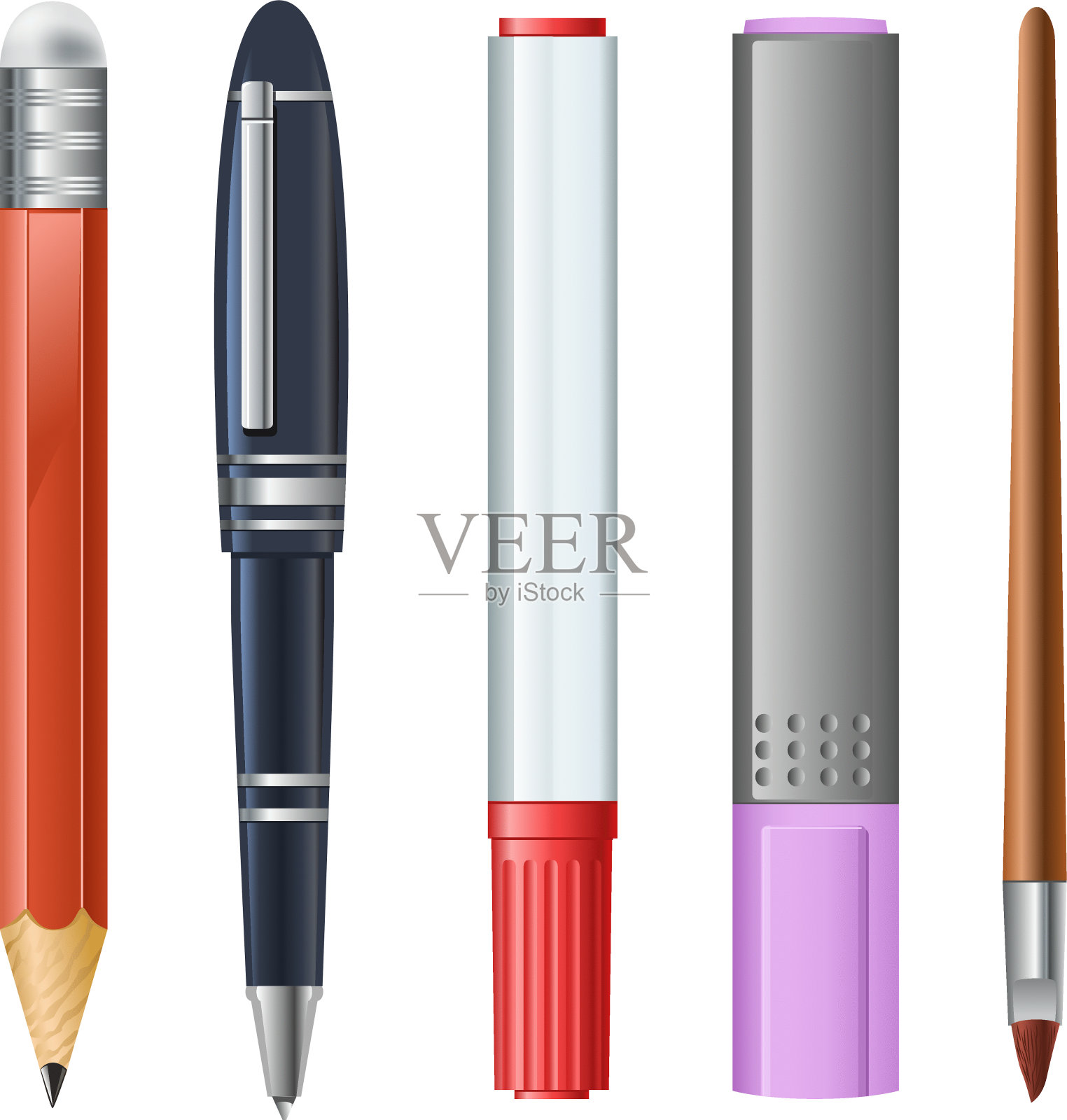 采购产品铅笔，钢笔，马克笔，荧光笔，毛笔插画图片素材