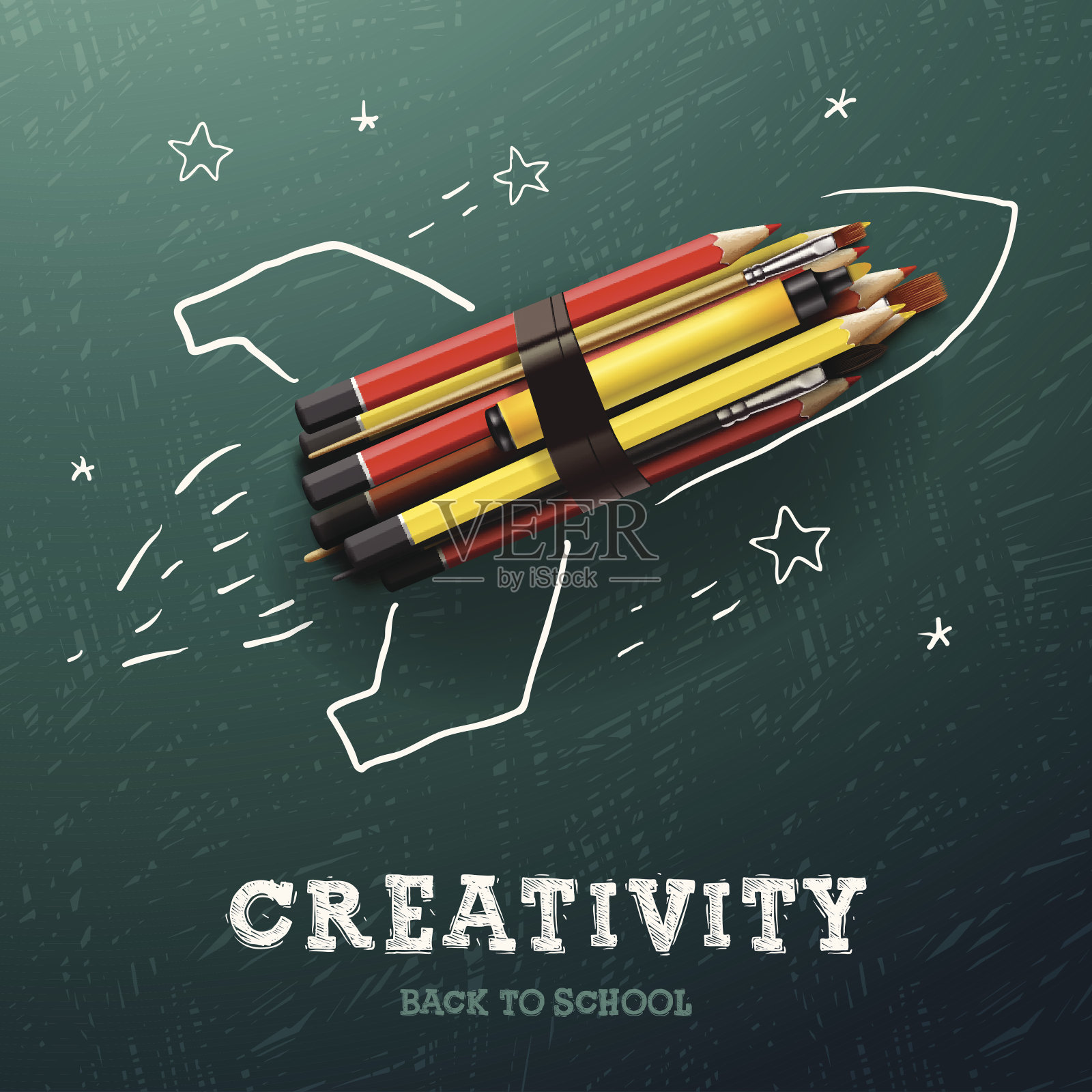 创造性学习。铅笔火箭发射了插画图片素材