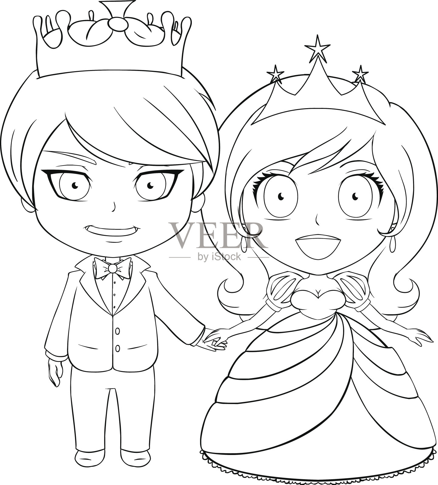 王子和公主涂色插画图片素材